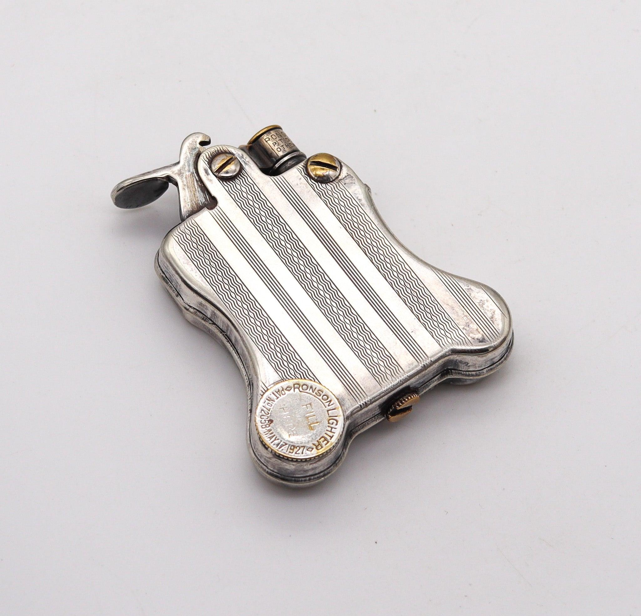 American RONSON 1926 Art Deco Rare Banjo Automatic Lighter In Silver Plate Near Mint