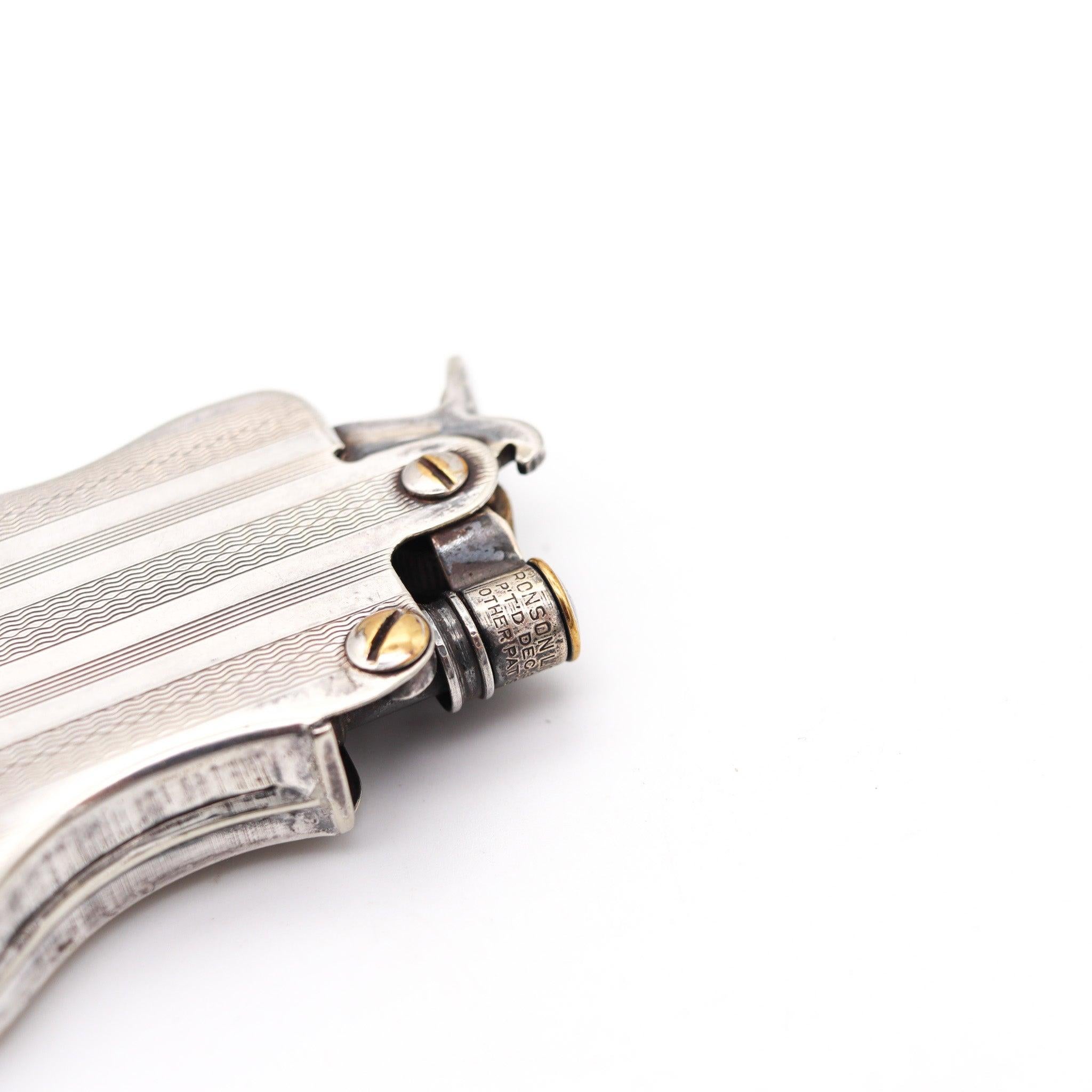 RONSON 1926 Art Deco Rare Banjo Automatic Lighter In Silver Plate Near Mint In Excellent Condition In Miami, FL