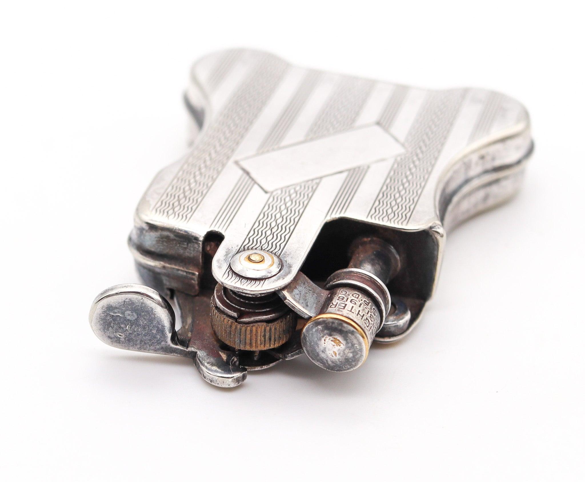 RONSON 1926 Art Deco Rare Banjo Automatic Lighter In Silver Plate Near Mint 3