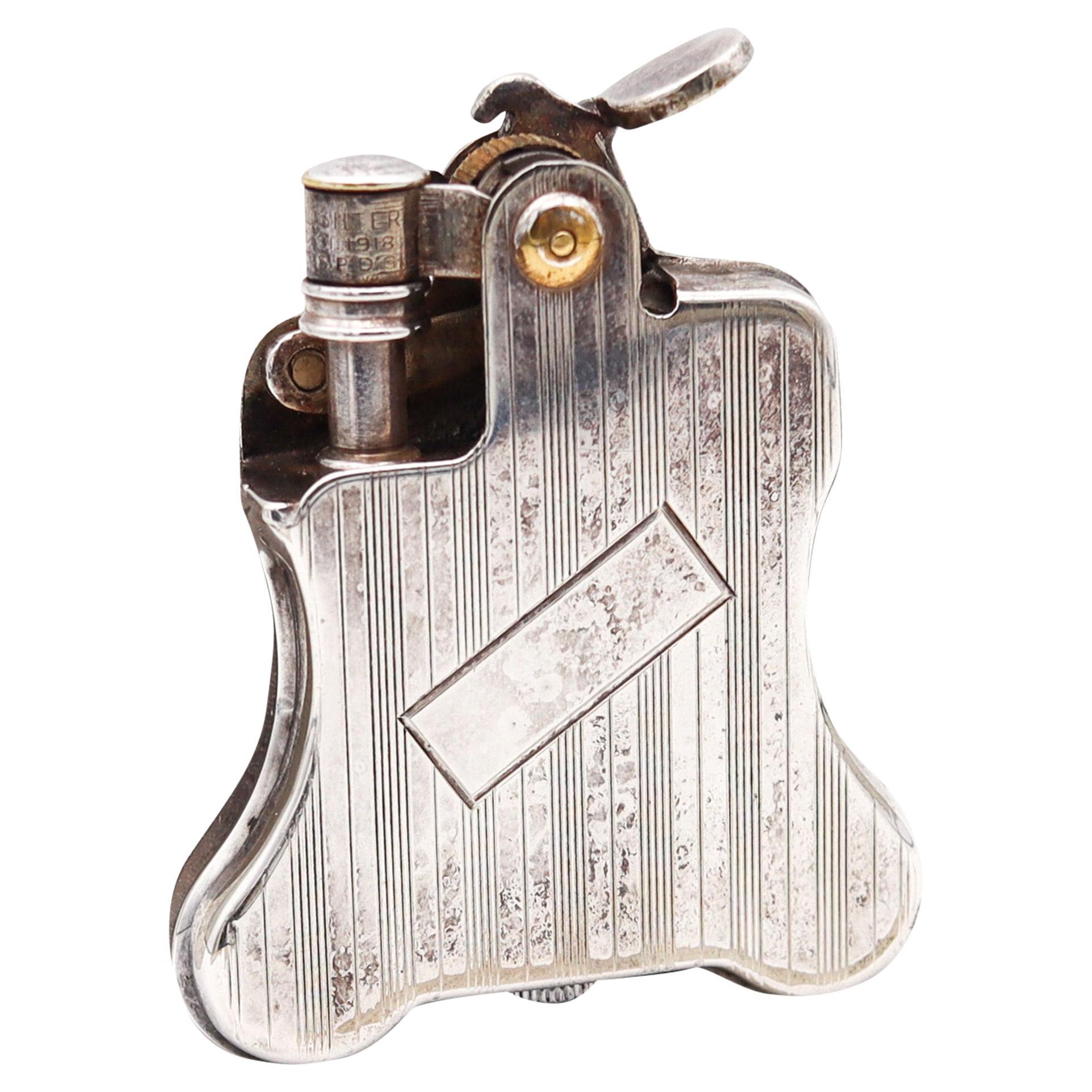 Ronson 1926 Art Déco Rare Near Mint Banjo Automatic Lighter en argent sur acier en vente