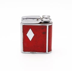RONSON 1928 Art Deco Chromed Geometric Perfume Perfu-Mist Dispenser Red Leather