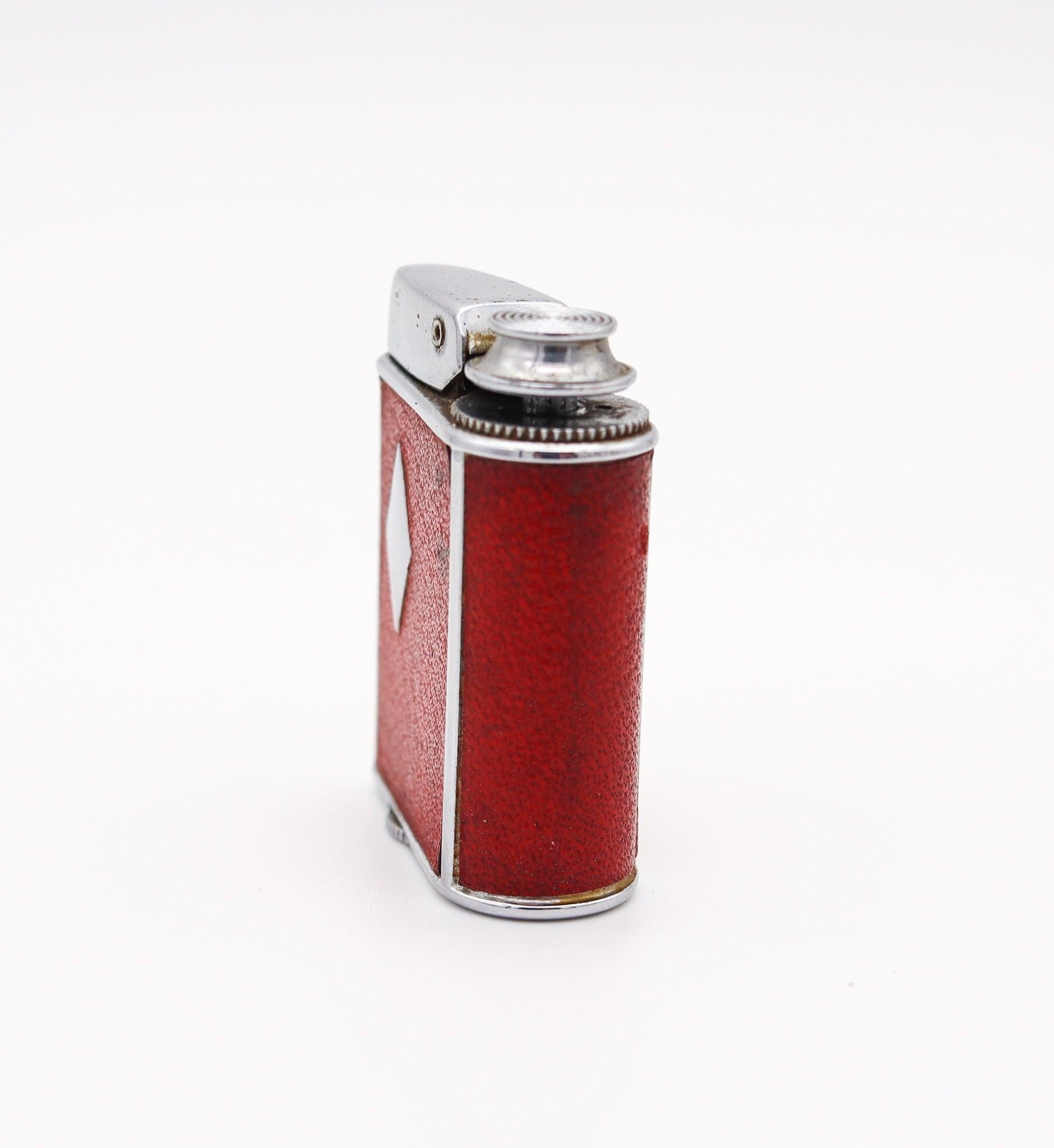 Steel RONSON 1928 Art Deco Chromed Geometric Perfume Perfu-Mist Dispenser Red Leather For Sale