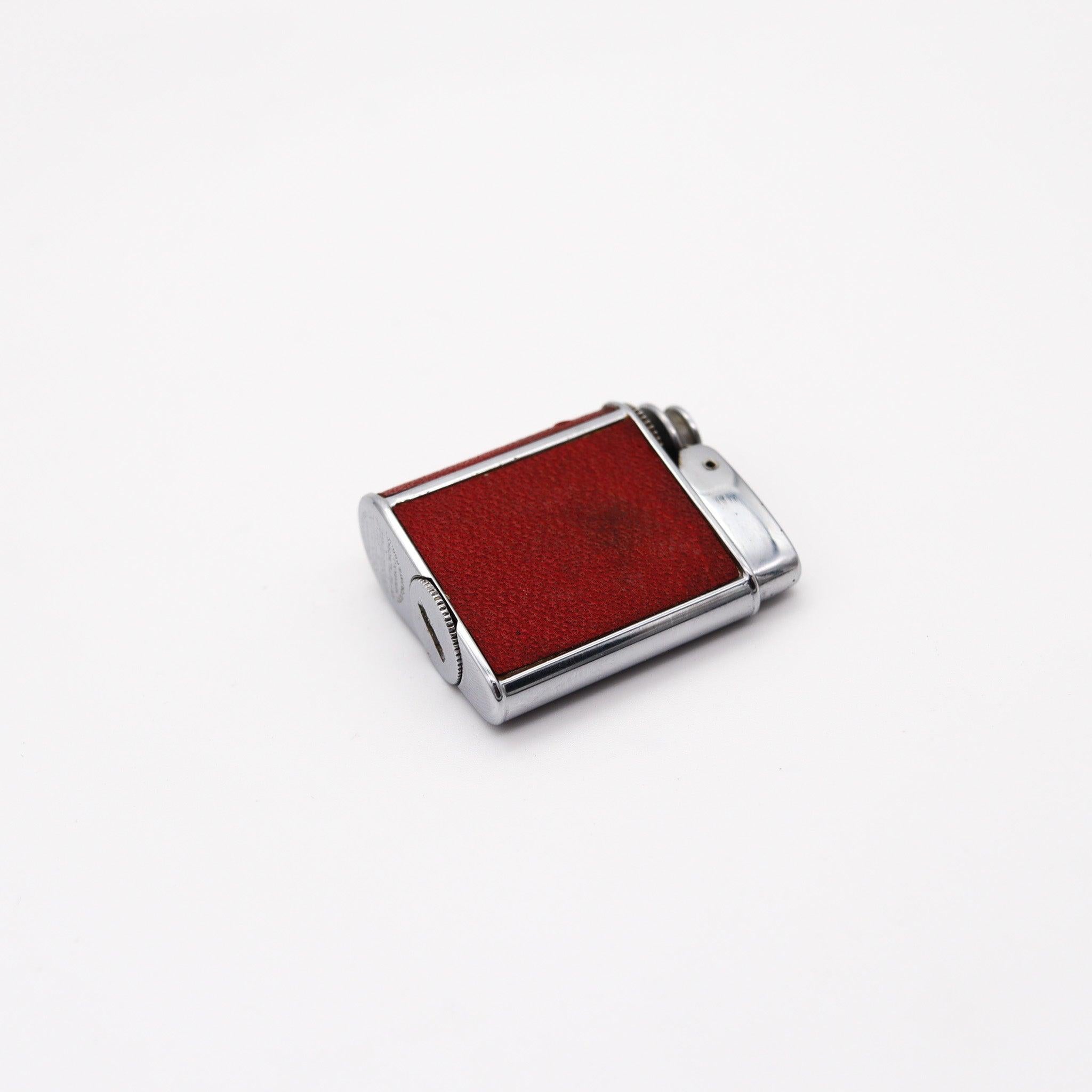 RONSON 1928 Art Deco Chromed Geometric Perfume Perfu-Mist Dispenser Red Leather For Sale 2