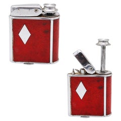 RONSON 1928 Art Déco Perfume Géométrique Chromed Perfu-Mist Dispenser Red Leather