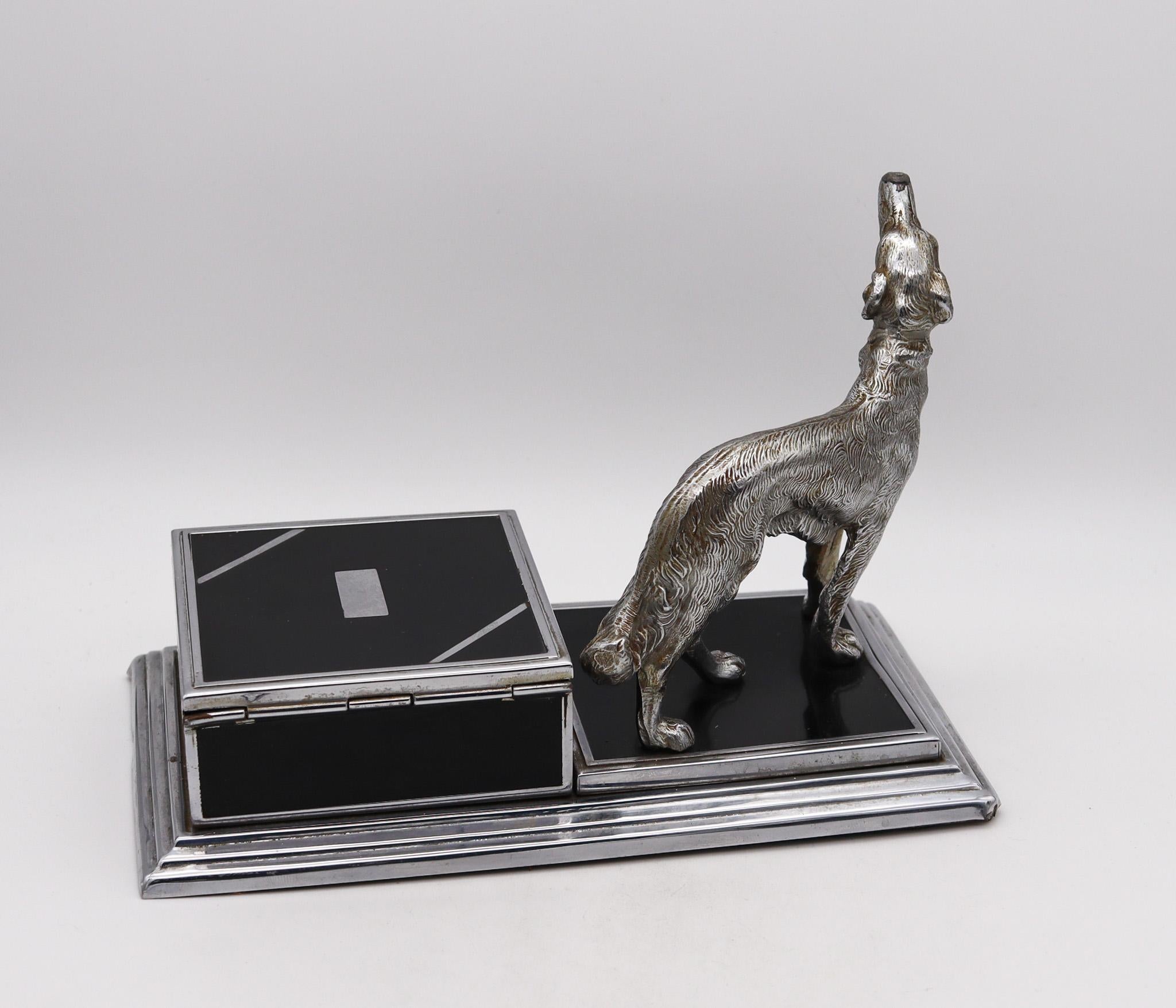 North American Ronson 1930 By Jennings Brothers Art Deco Borzoi Dog Black Lacquered Desk Box