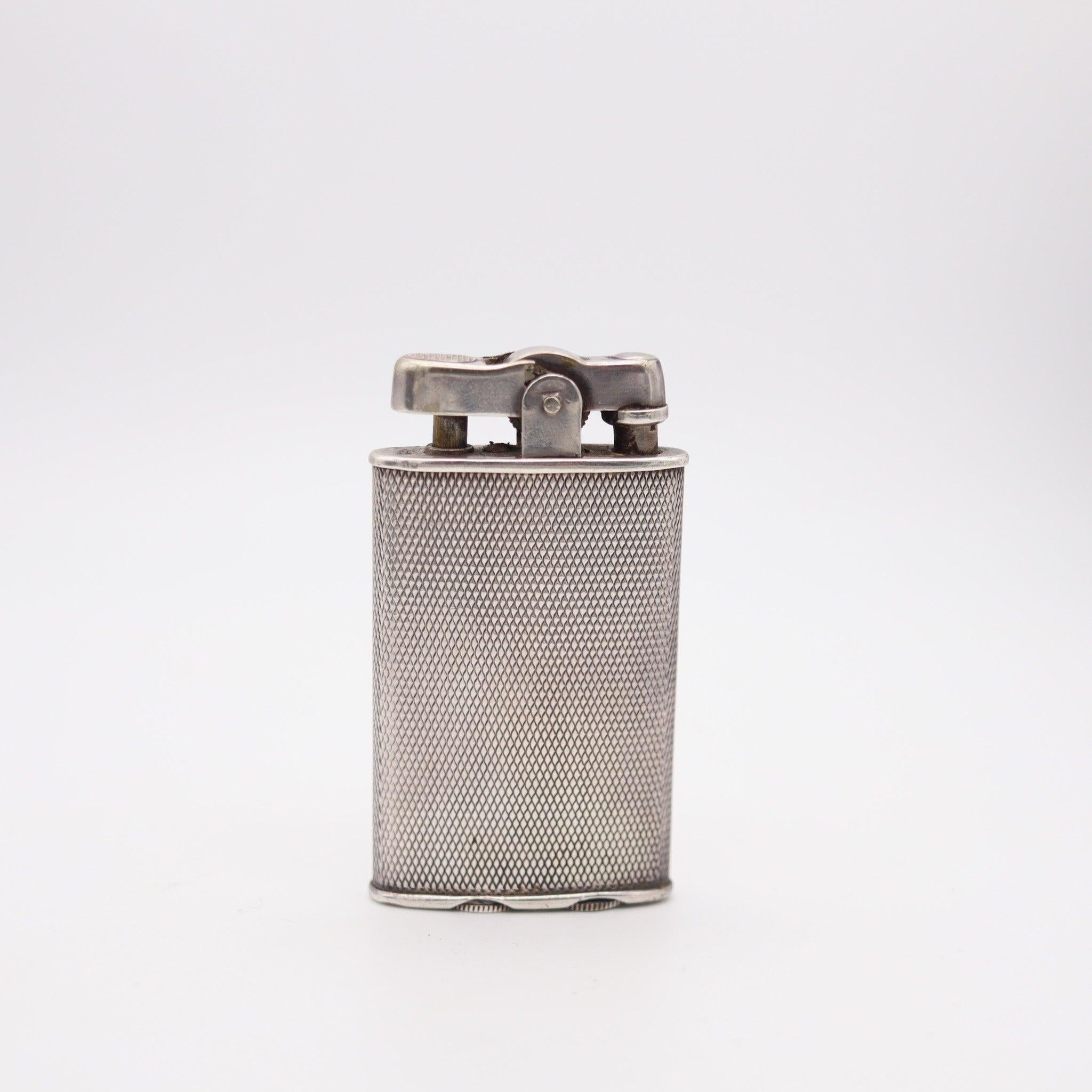 Art Déco RONSON 1930 Junior Sport Secondo Pollice Modello .925 Sterlina Guilloche Petrol in vendita