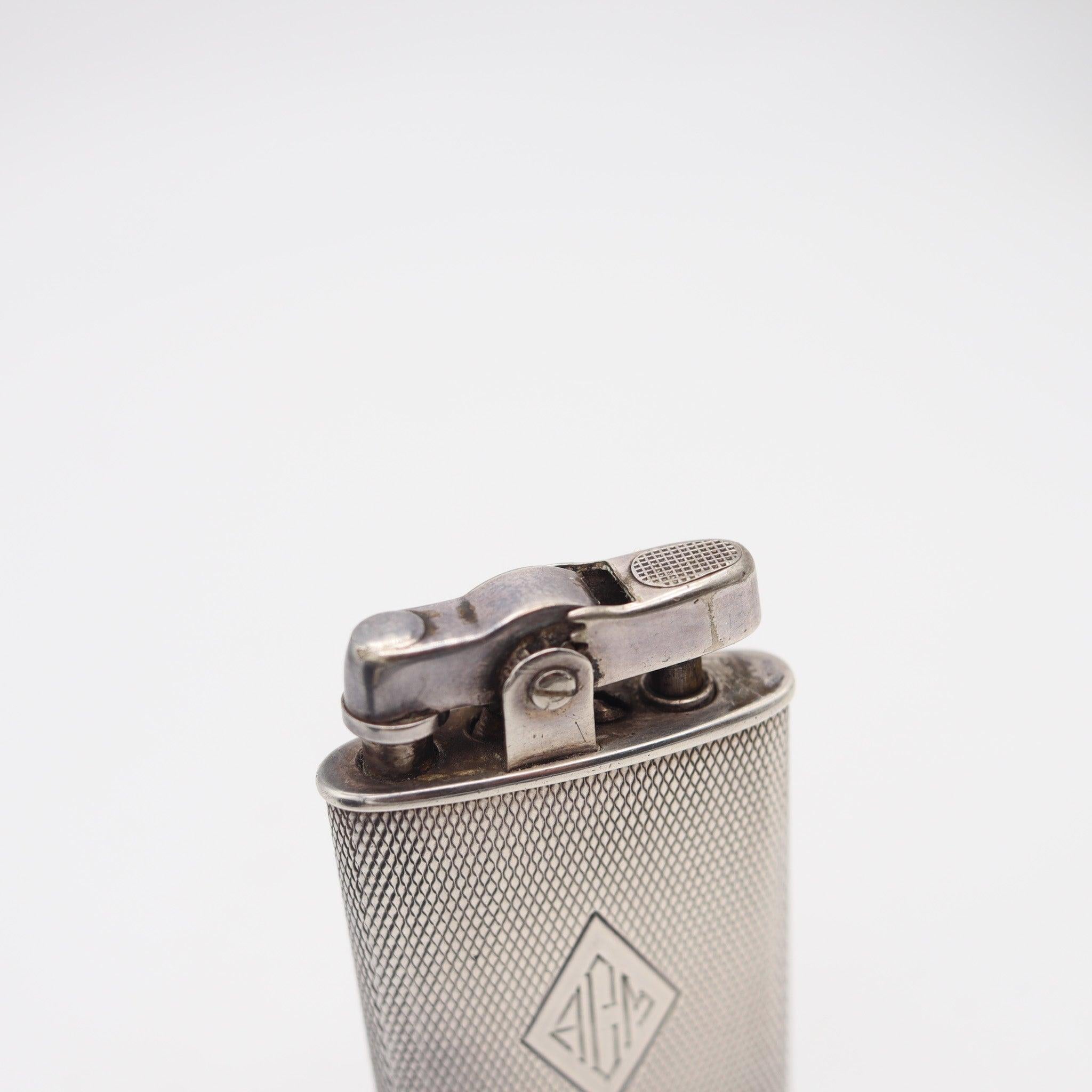 Americano RONSON 1930 Junior Sport Secondo Pollice Modello .925 Sterlina Guilloche Petrol in vendita