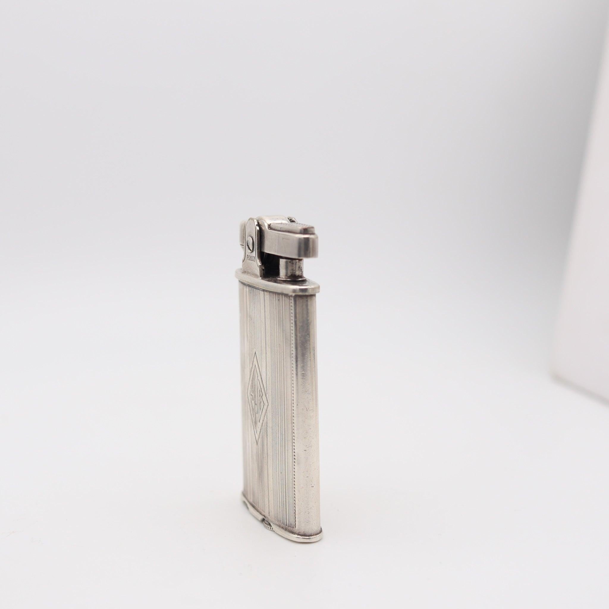 Art déco RONSON 1930 Junior Sport Second Thumb Model Petrol Lighter In .925 Sterling en vente