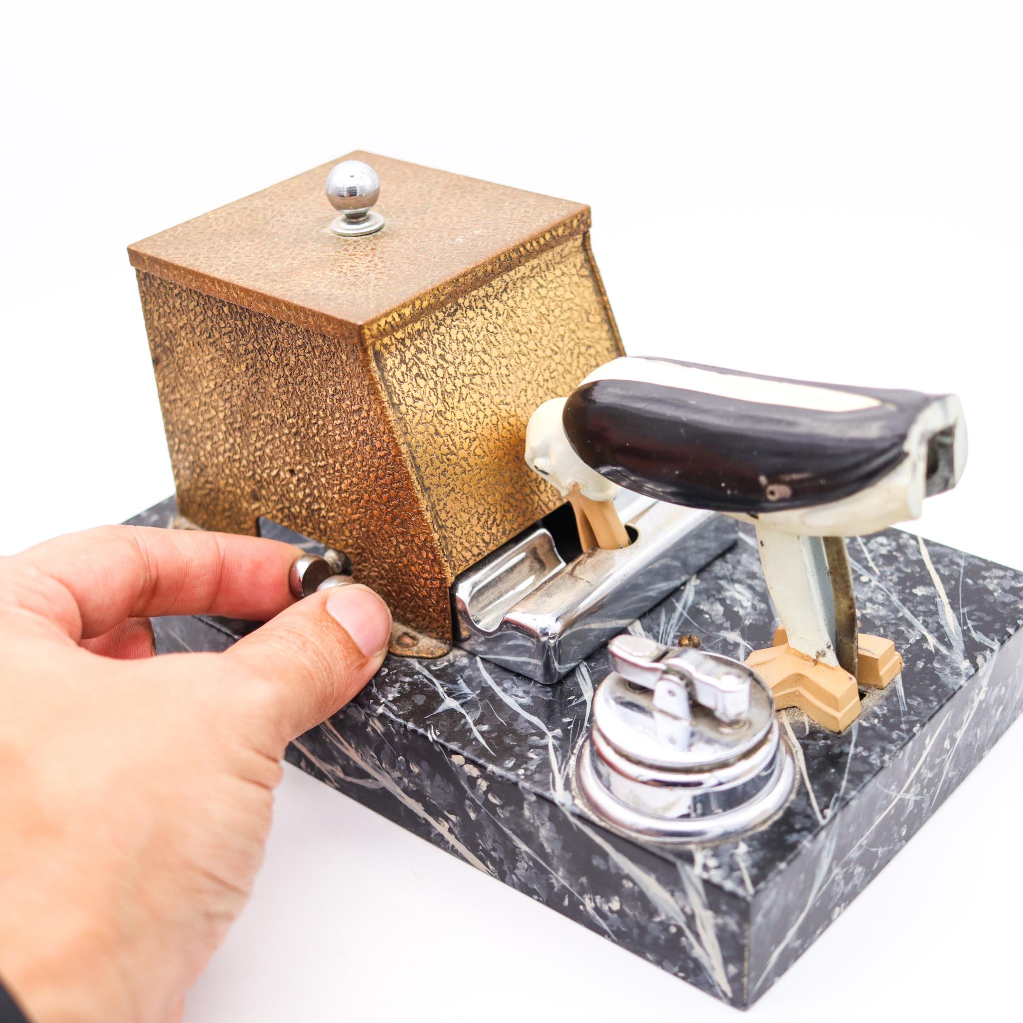 Mid-20th Century Ronson 1930 Pik A Cig Magic Penguin Lighter Cigarette Dispenser Desk Box For Sale