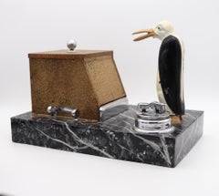 Ronson 1930 Pik A Cig Magic Penguin Lighter Cigarette Dispenser Desk Box
