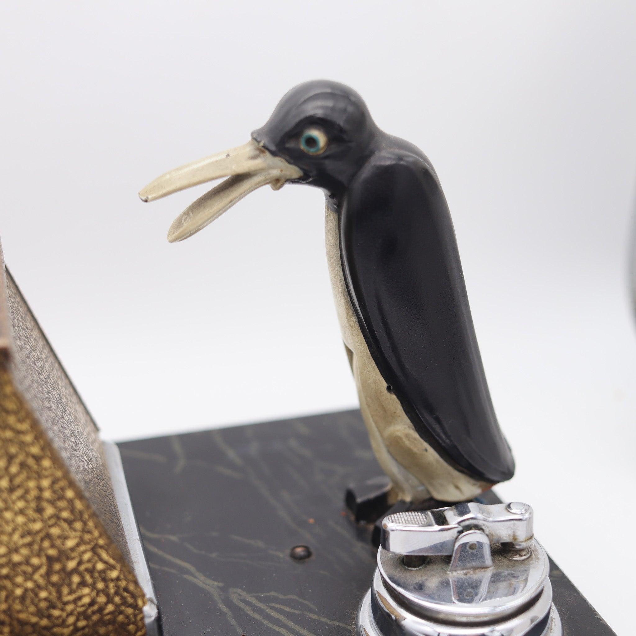 Art déco RONSON 1930 Pik A Cig Magic Penguin Lighter Cigarette Dispenser Desk Box en vente