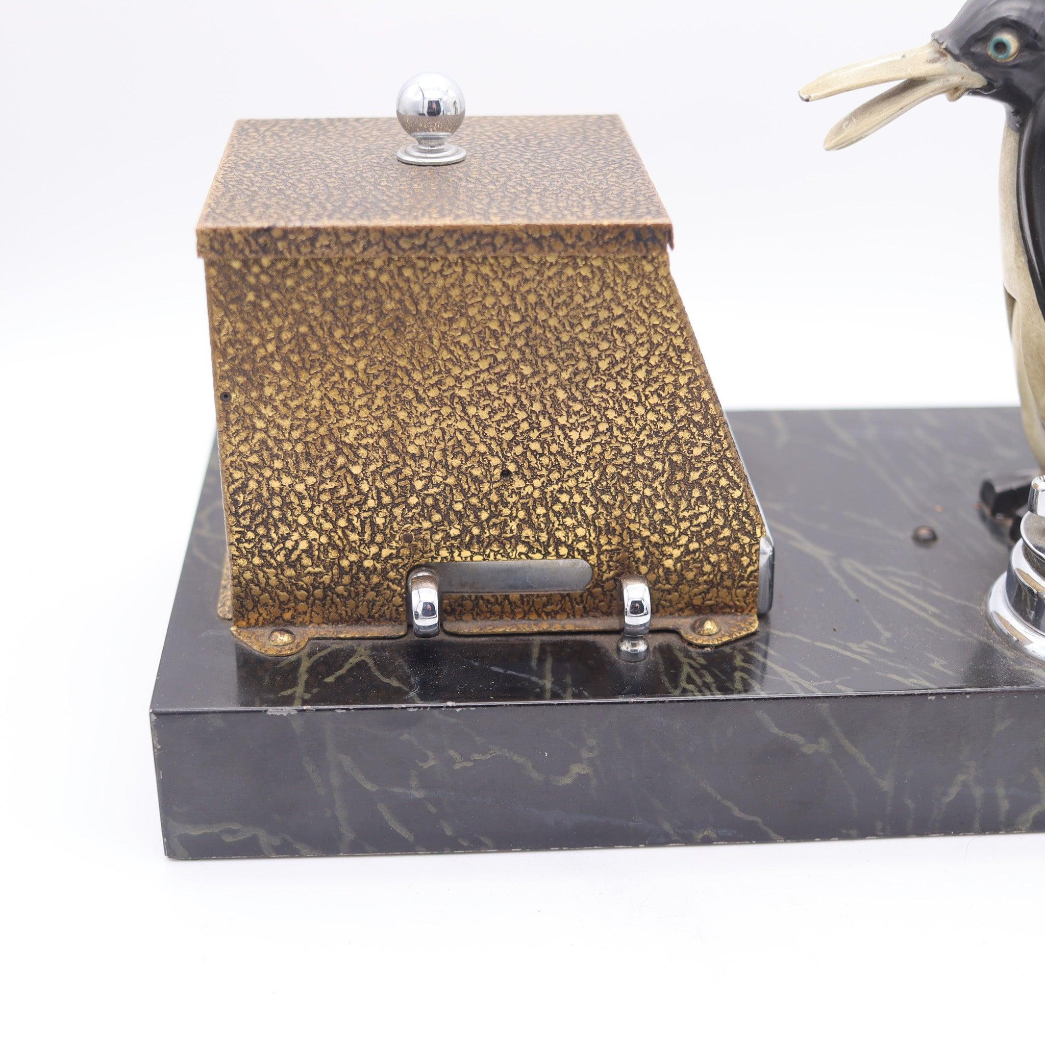 RONSON 1930 Pik A Cig Magic Penguin Lighter Cigarette Dispenser Desk Box en vente 1