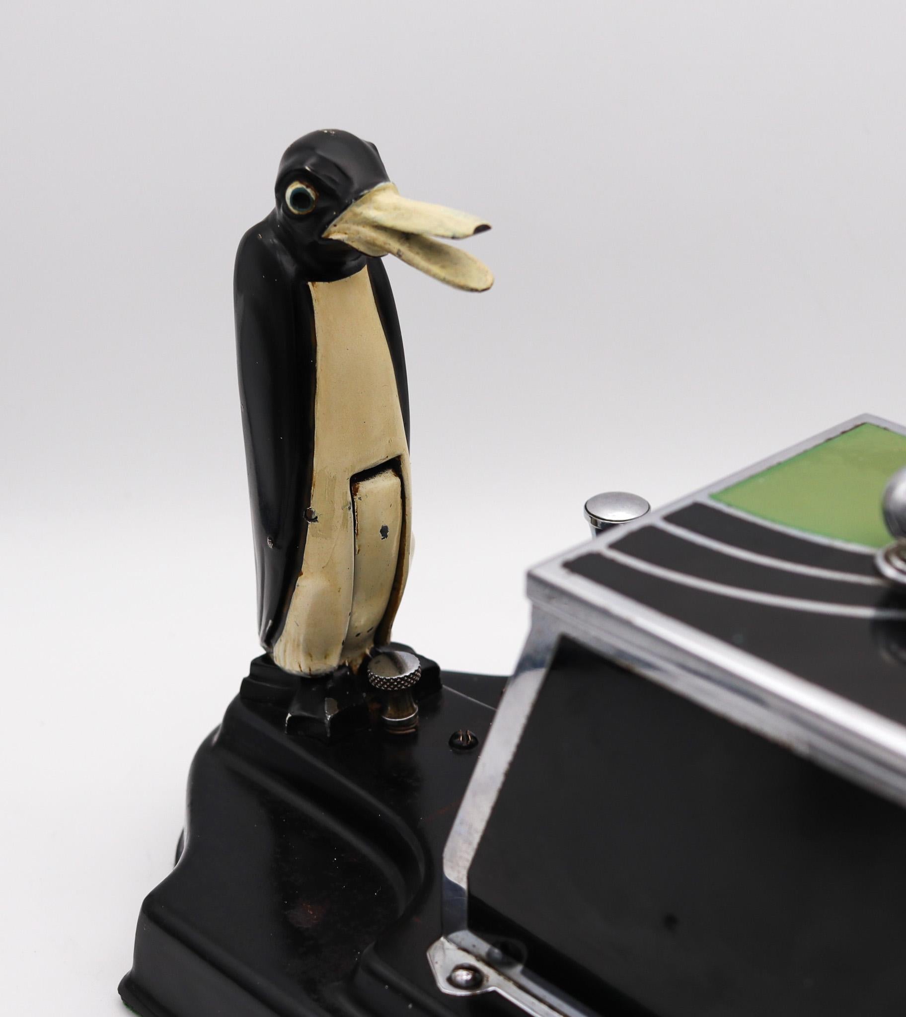 Art Deco Ronson 1930 Pik a Cig Magic Penguin Touch Tip Cigarette Dispenser Desk Box For Sale