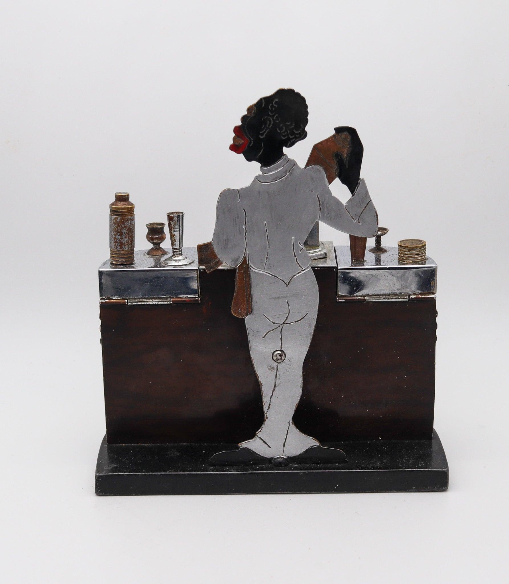Americano Ronson 1935 Art Deco Bartender Accendisigarette Dispenser Scatola in Steele e Lcquer in vendita