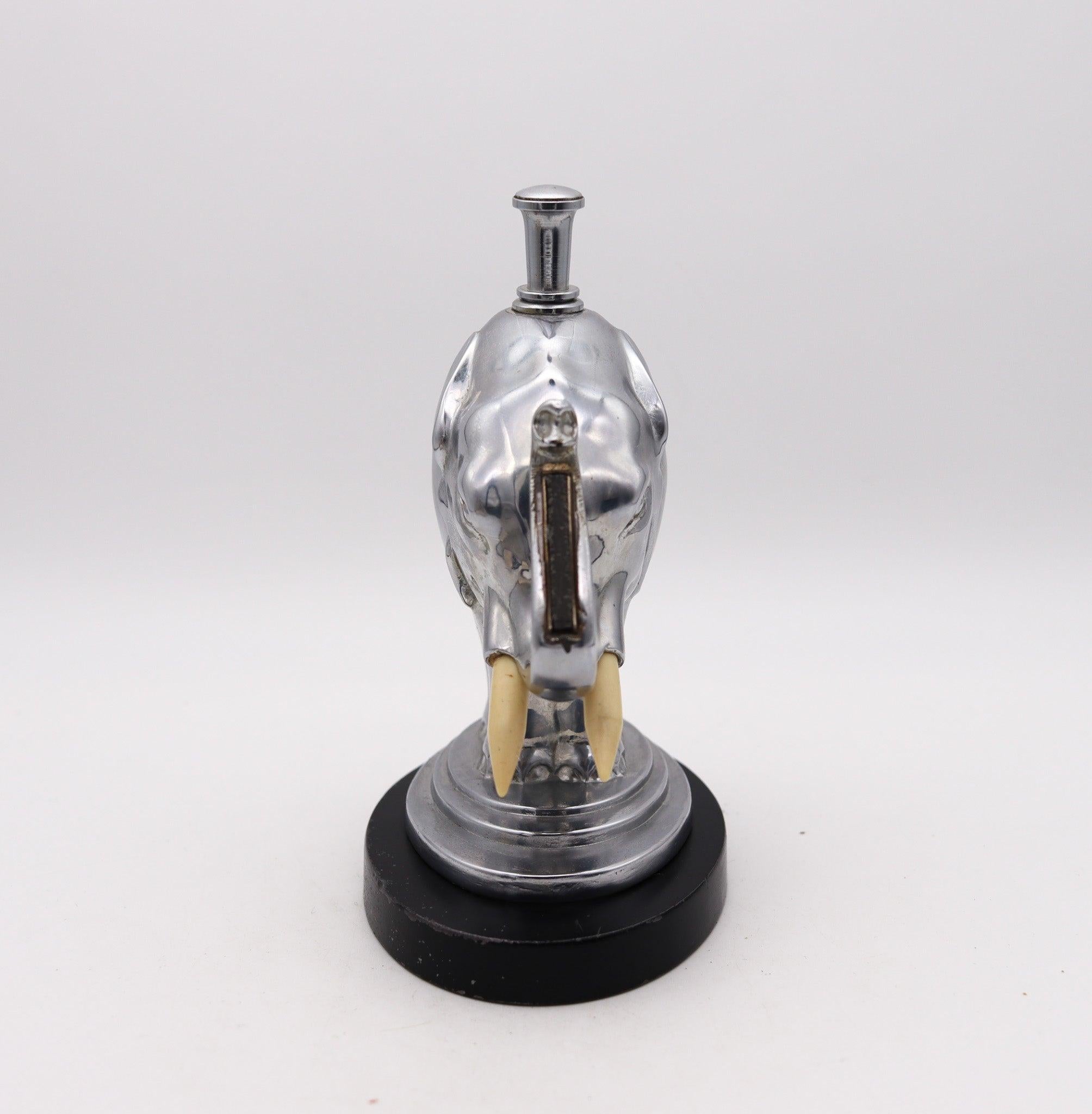 Mid-20th Century RONSON 1935 Elephant Touch-Tip Striker Lighter Black Cast Steel & Chromed Steel For Sale