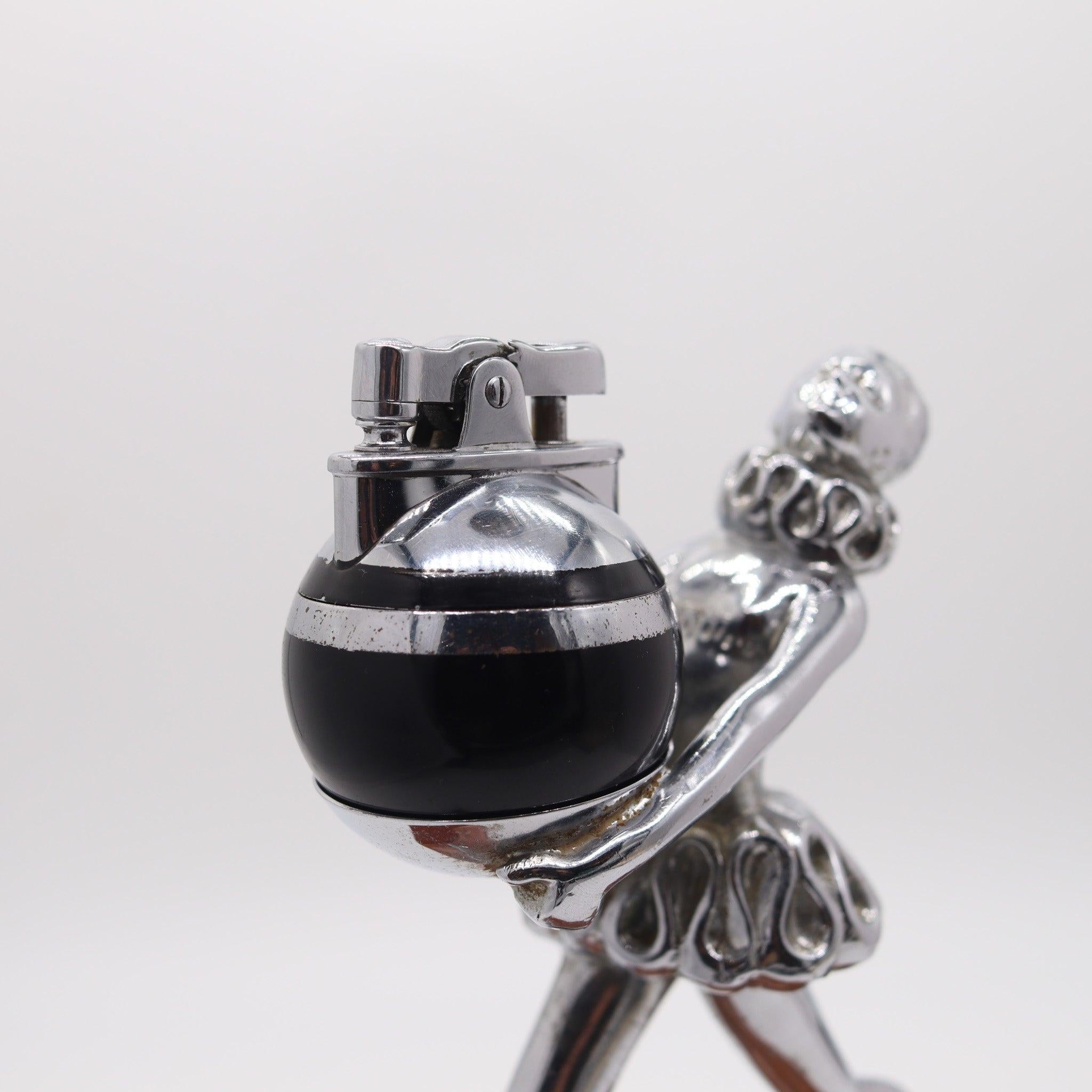American RONSON 1935 Machine Age Pudding Bearer Ballerina With Baby Ronde-Light Lighter For Sale
