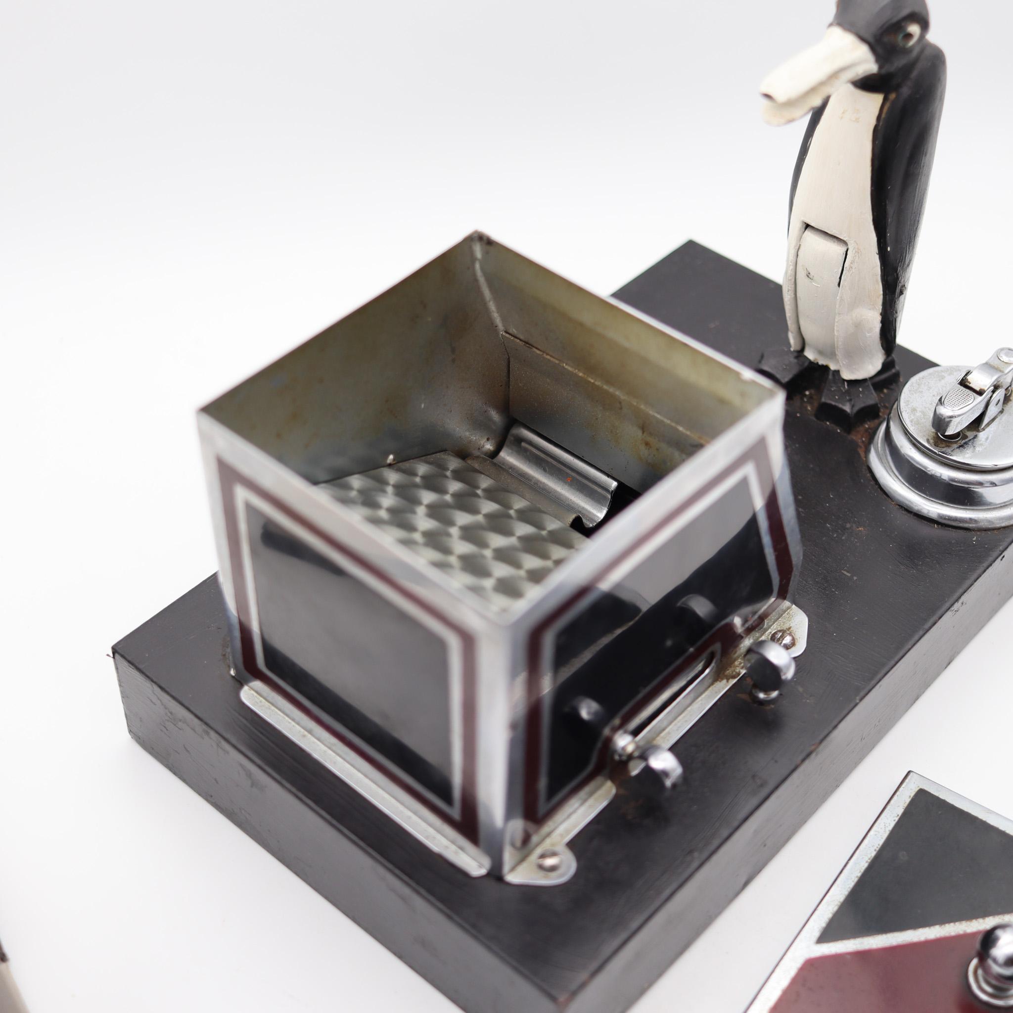 American Ronson 1935 PikaCig Magic Penguin Cigarette Dispenser Desk Box With Lighter