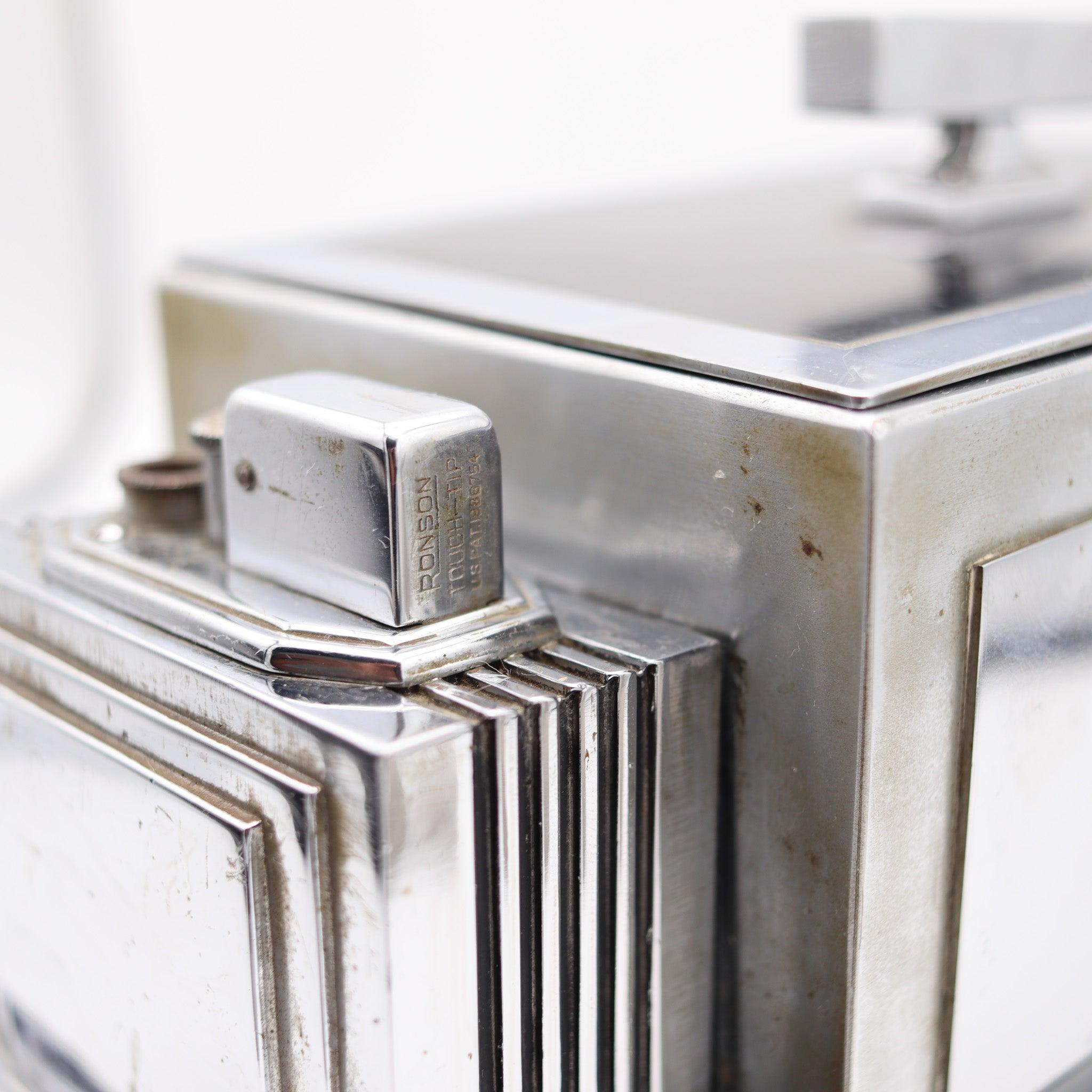 RONSON 1936 Art-Deco Edad de la Máquina Humidificador de Puros Caja de escritorio y golpeador táctil Estadounidense en venta