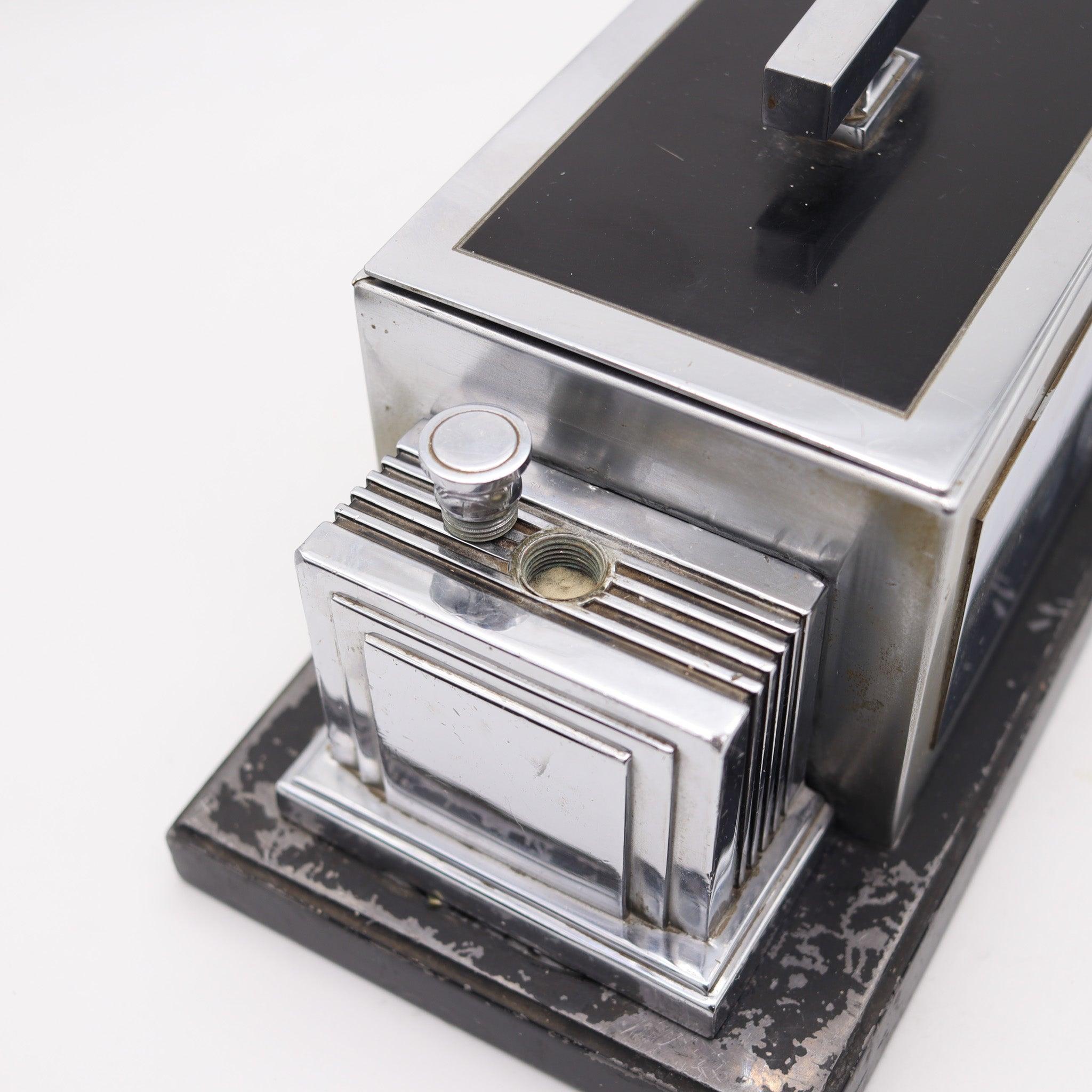 RONSON 1936 Art-Deco Edad de la Máquina Humidificador de Puros Caja de escritorio y golpeador táctil mediados del siglo XX en venta