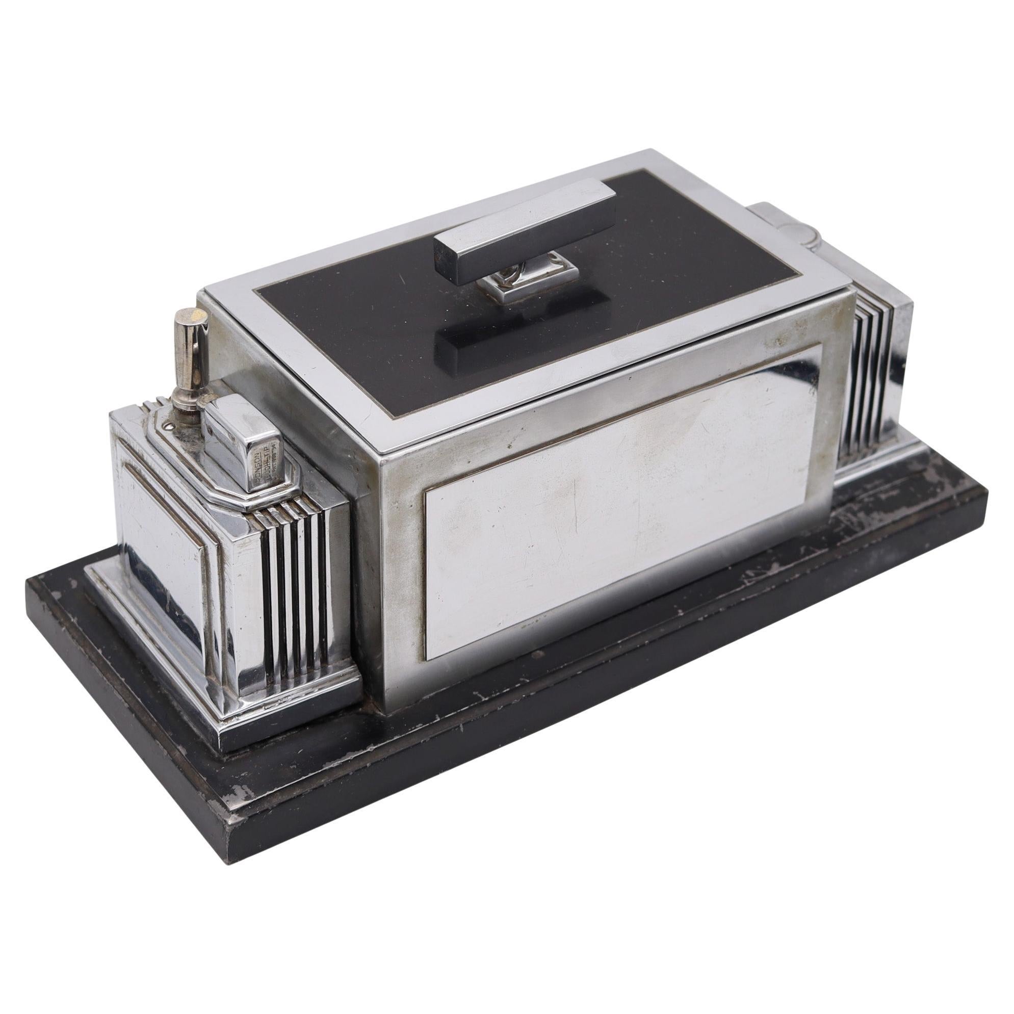 RONSON 1936 Art-Deco Machin Alter Zigarre Humidor Schreibtisch Box und Touch-Tip Striker