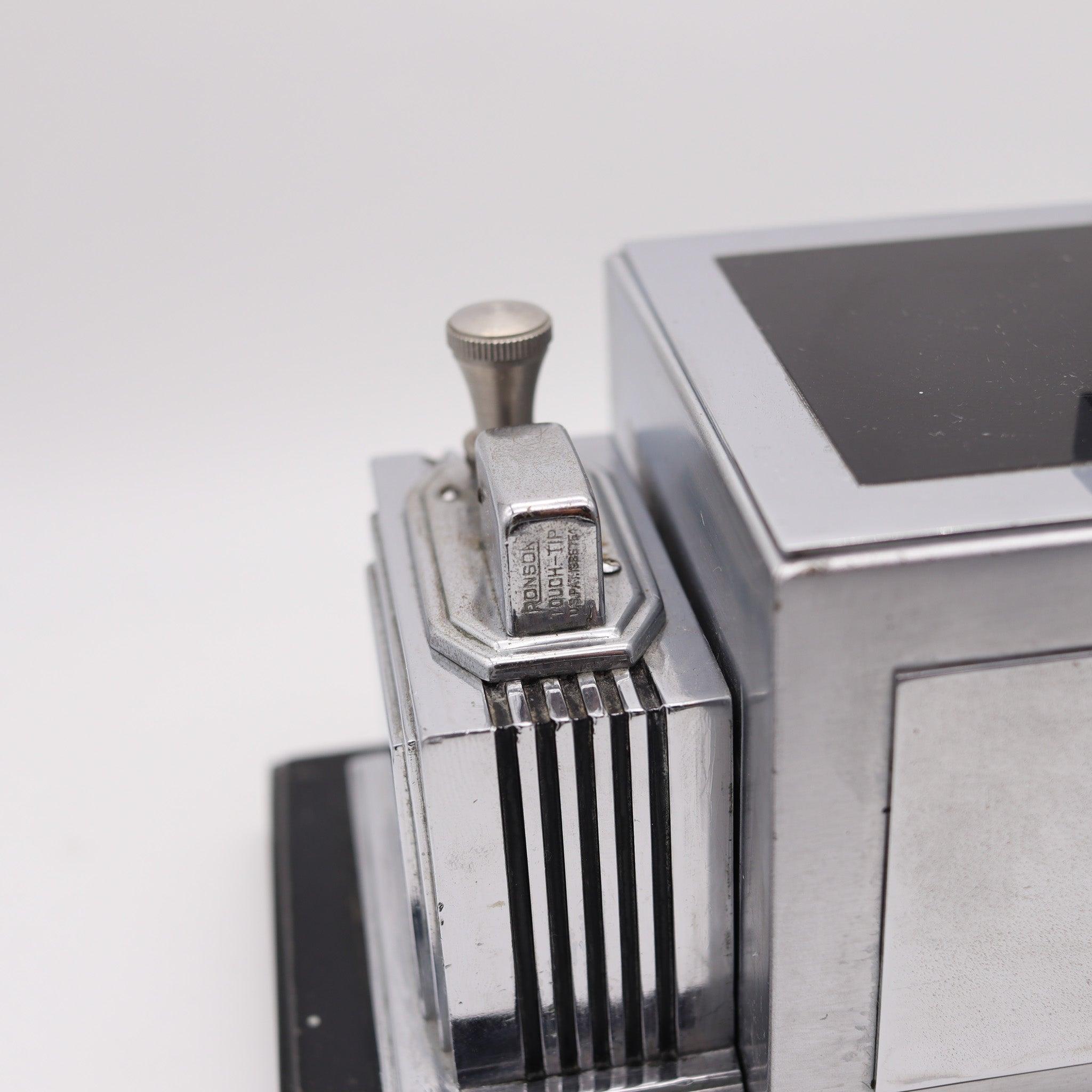 RONSON 1936 Art-Deco Machin Alter Zigarre Humidor Schreibtisch Box mit Touch-Tip Striker (amerikanisch) im Angebot