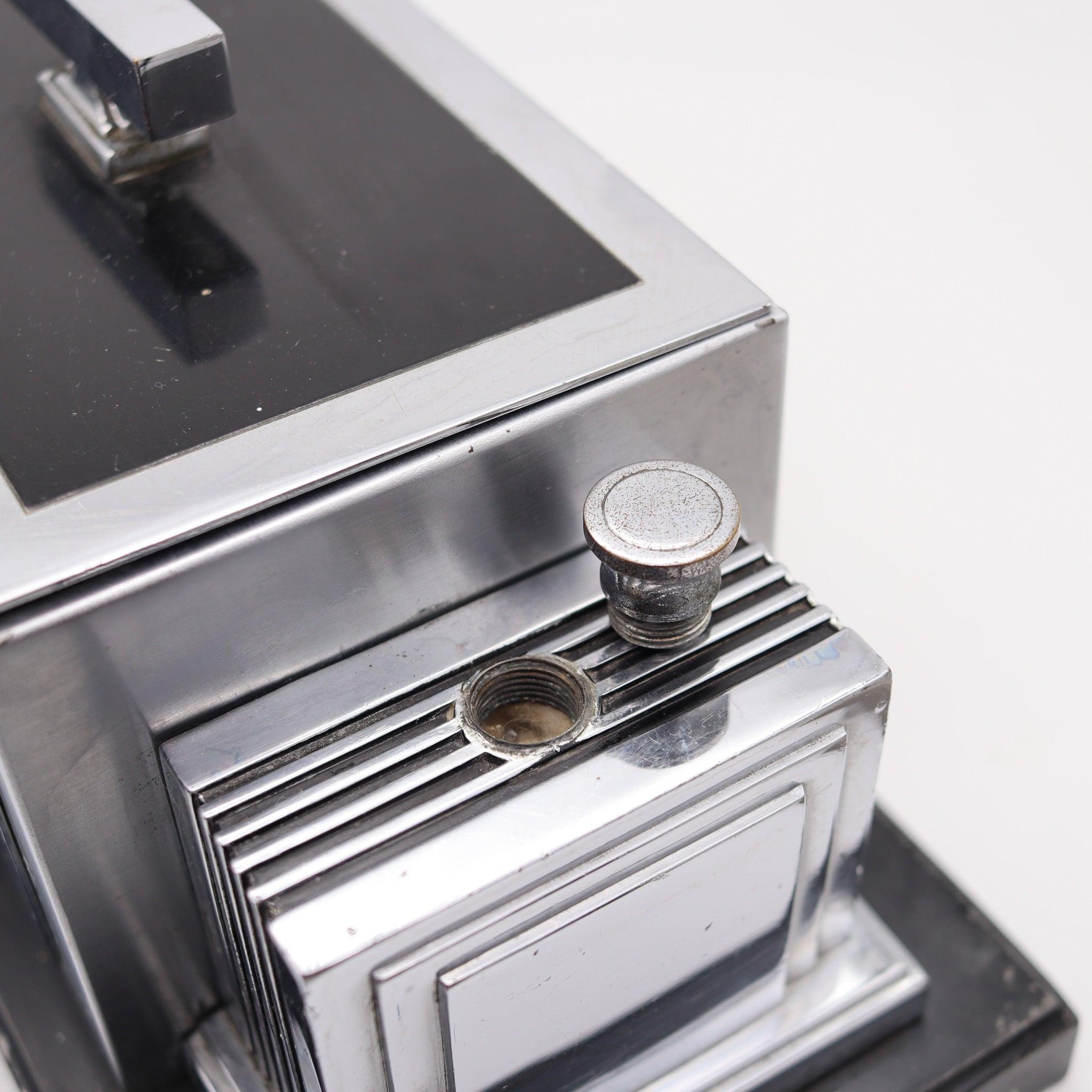 RONSON 1936 Art-Deco Machin Alter Zigarre Humidor Schreibtisch Box mit Touch-Tip Striker (Lackiert) im Angebot