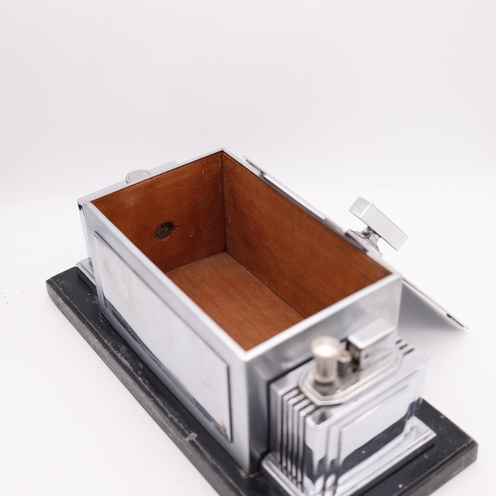 RONSON 1936 Art-Deco Machin Alter Zigarre Humidor Schreibtisch Box mit Touch-Tip Striker (Mitte des 20. Jahrhunderts) im Angebot