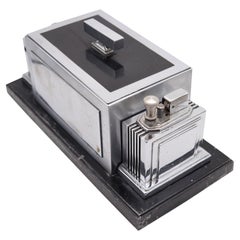 Used RONSON 1936 Art-Deco Machine Age Cigar Humidor Desk Box With Touch-Tip Striker