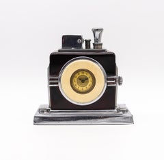 Ronson 1936 Art Deco Maltese Machine Age Small Dial Clock With Touch-Tip Lighter