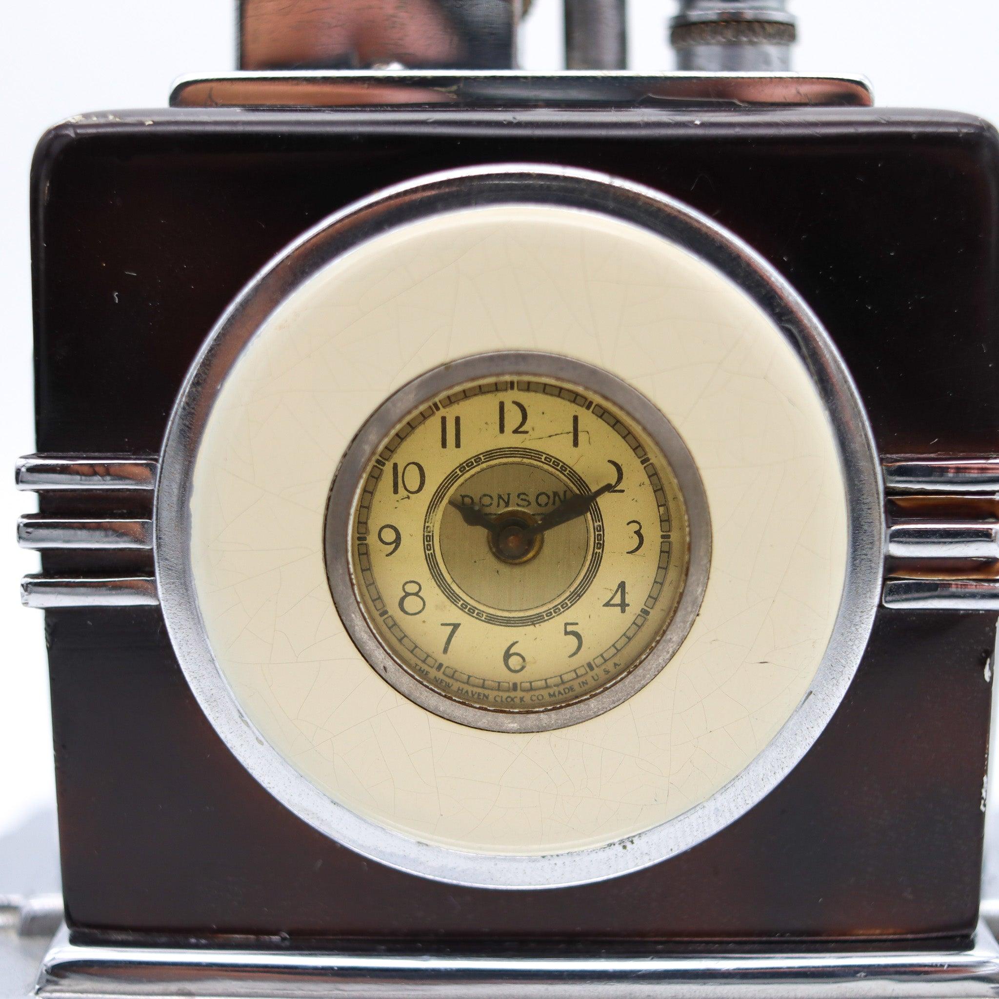 RONSON 1936 Art Deco Maltese Small Dial Clock With Touch-Tip Lighter 3