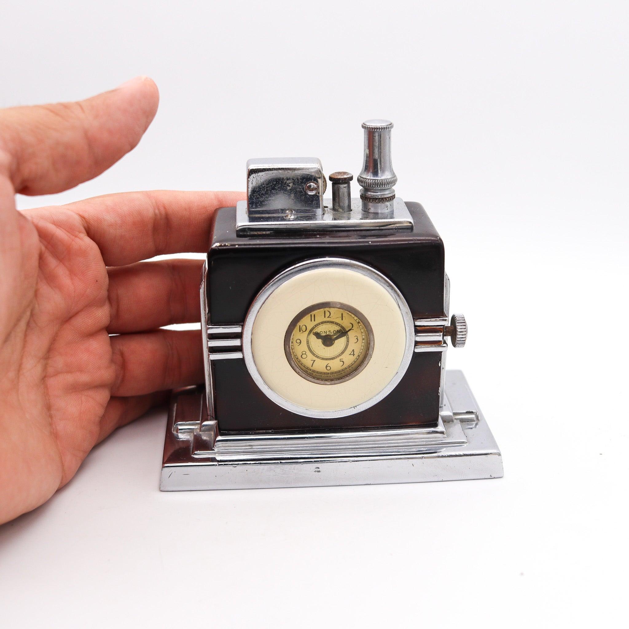 RONSON 1936 Art Deco Maltese Small Dial Clock With Touch-Tip Lighter 4