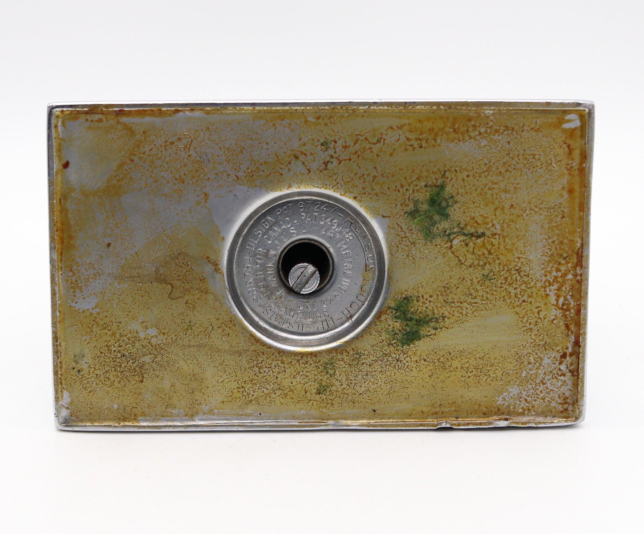 Mid-20th Century RONSON 1936 Art Deco Maltese Small Dial Clock With Touch-Tip Lighter