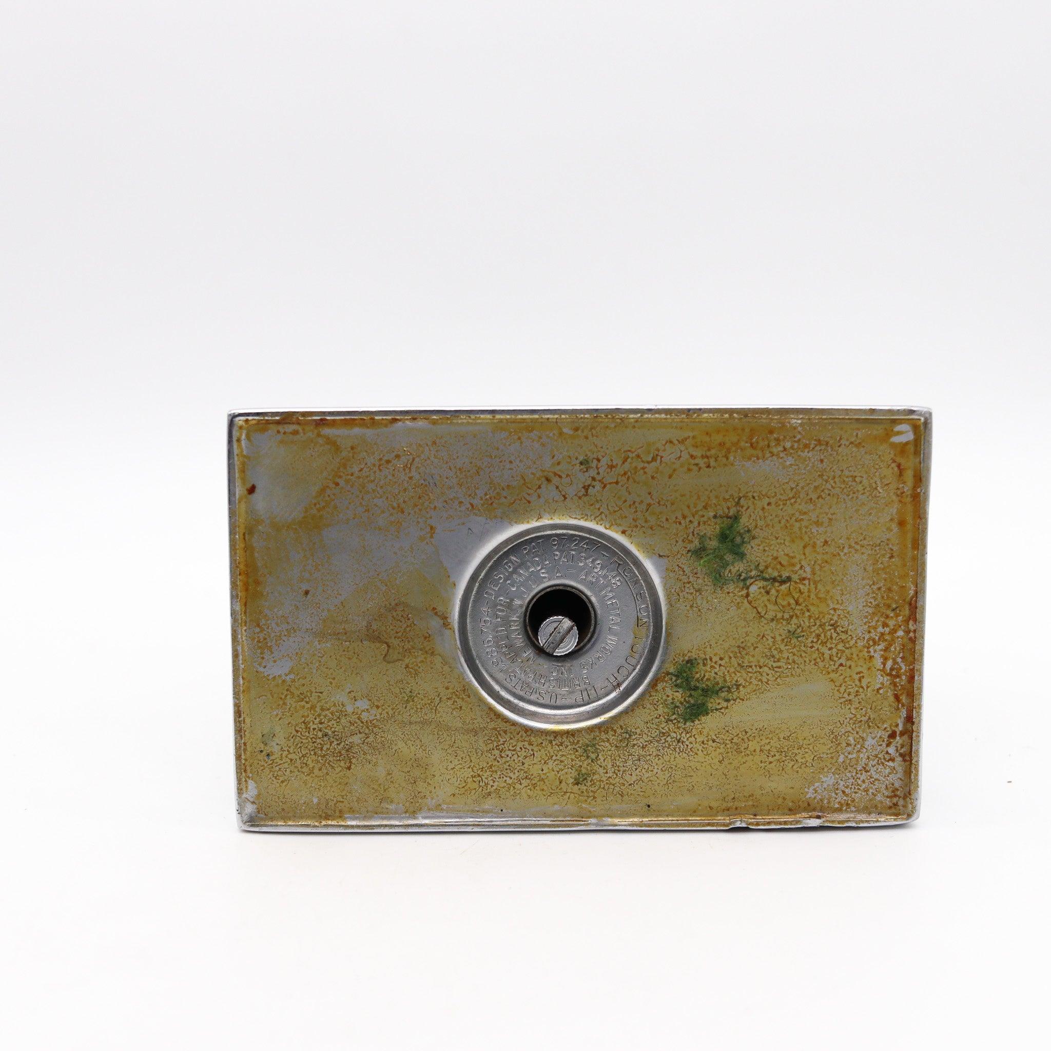 Steel RONSON 1936 Art Deco Maltese Small Dial Clock With Touch-Tip Lighter