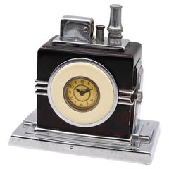 RONSON 1936 Art Deco Maltese Small Dial Clock With Touch-Tip Lighter
