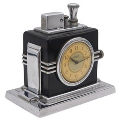 Ronson 1936 Malteser Art Deco Machine Age Schwarz Uhr mit Touch Tip Lighter