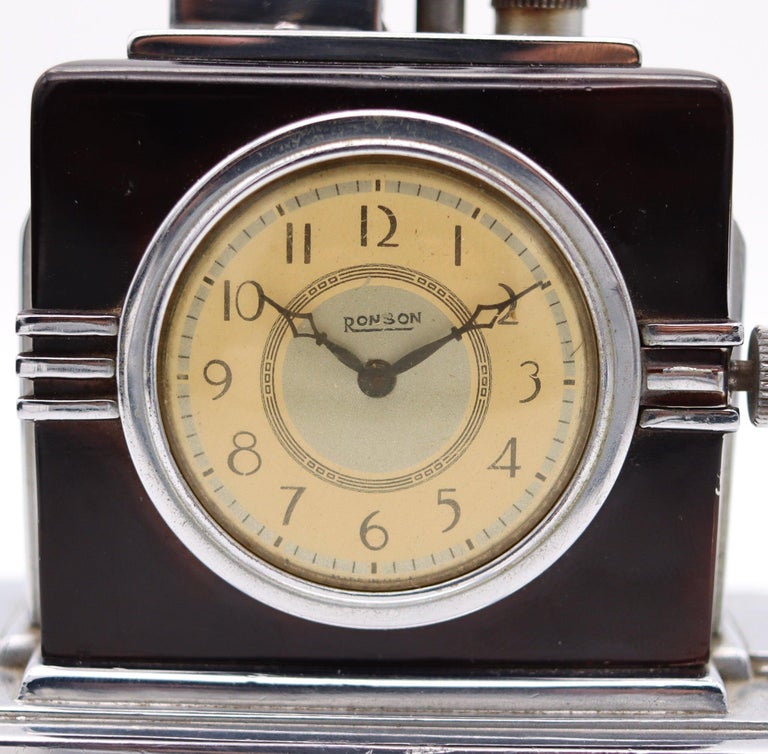 cigarette lighter in the maltese falcon RONSON 1936 Maltese Art Deco Machine Age Desk Black Clock And Touch-Tip  Lighter at 1stDibs
