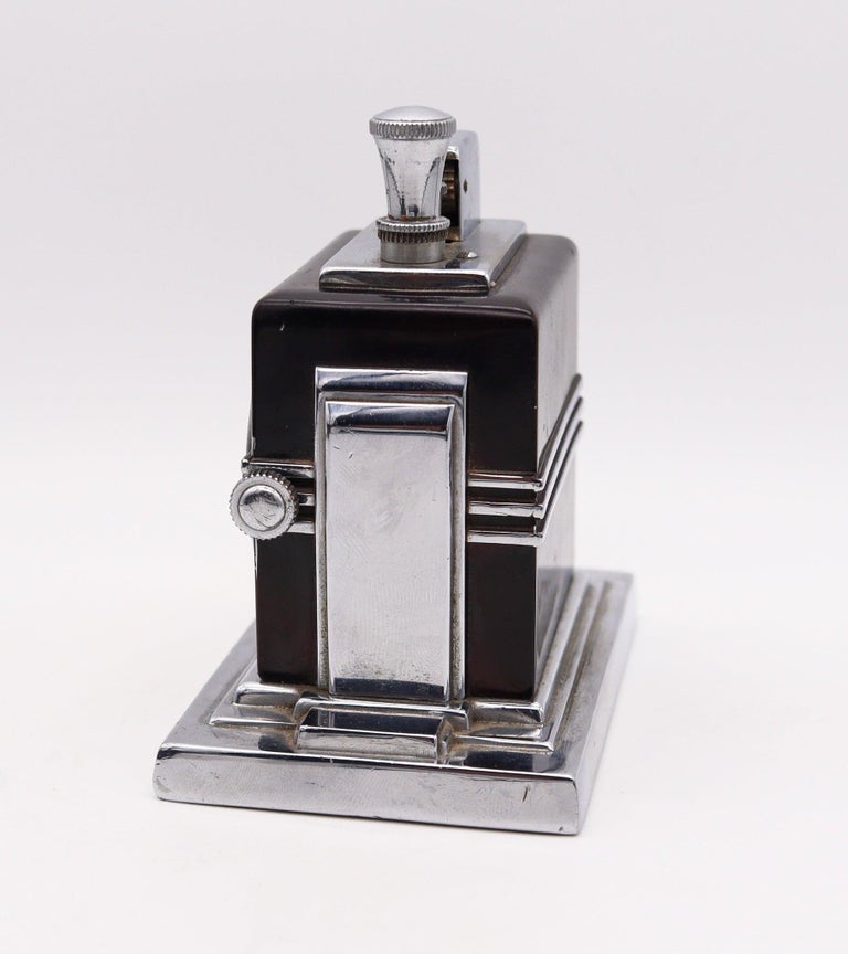 cigarette lighter maltese falcon RONSON 1936 Maltese Art Deco Machine Age Desk Black Clock And Touch-Tip  Lighter at 1stDibs