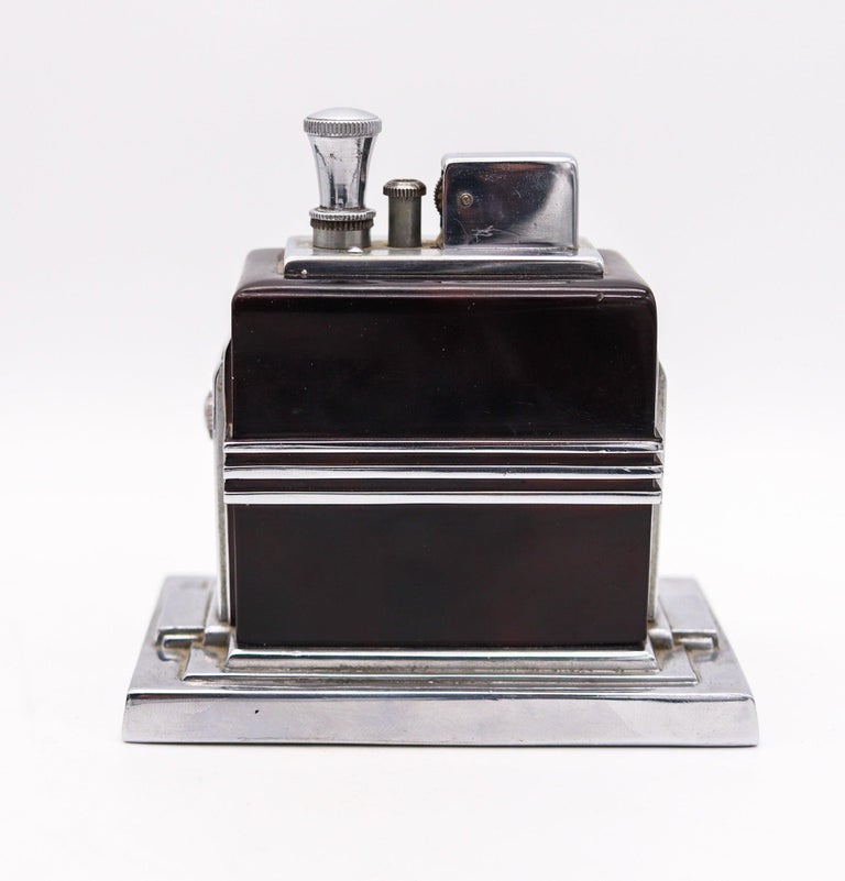 cigarette lighter in maltese falcon RONSON 1936 Maltese Art Deco Machine Age Desk Black Clock And Touch-Tip  Lighter at 1stDibs