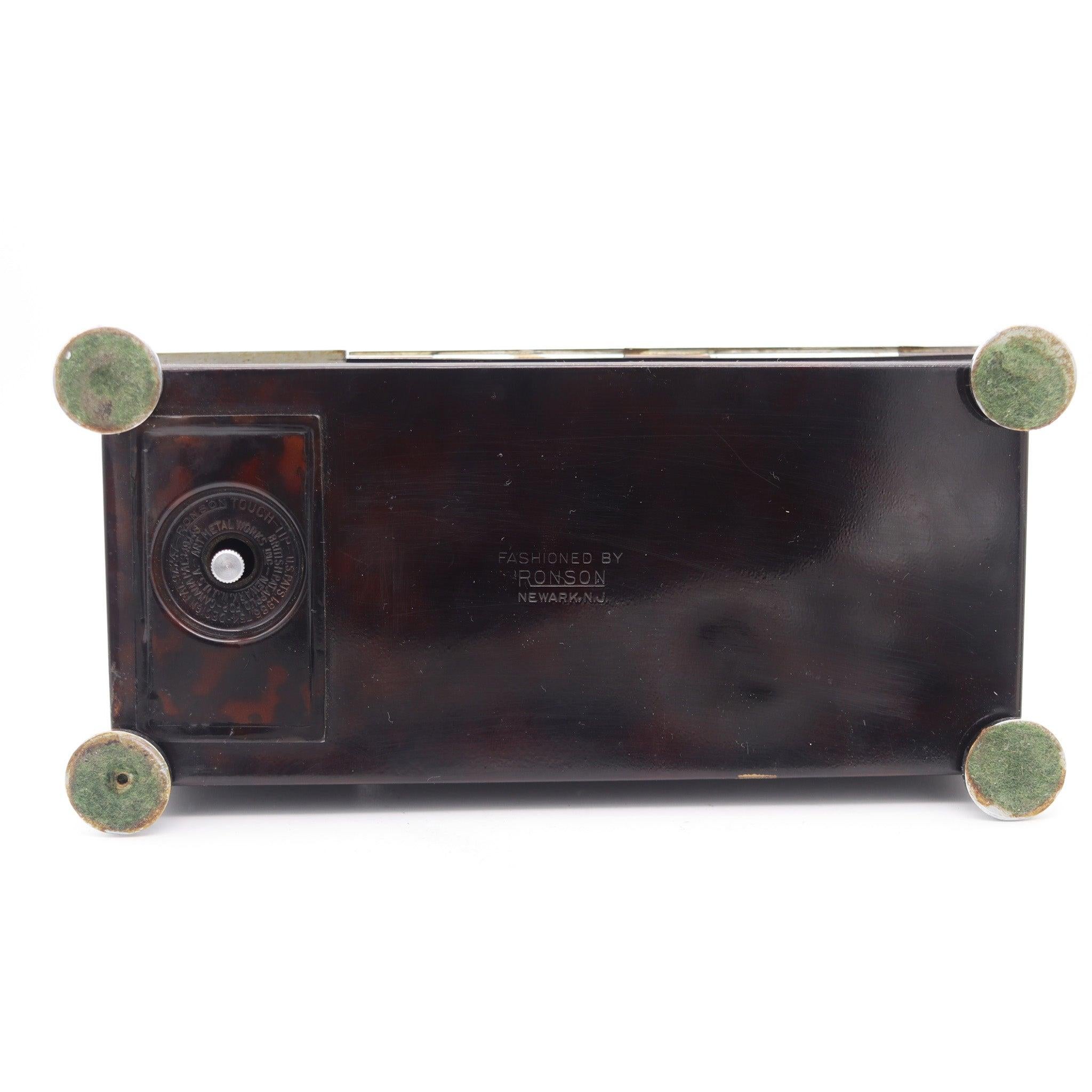 Ronson 1937 Art Deco Scatola da scrivania laccata marrone con accendino Touch Tip Striker in vendita 1