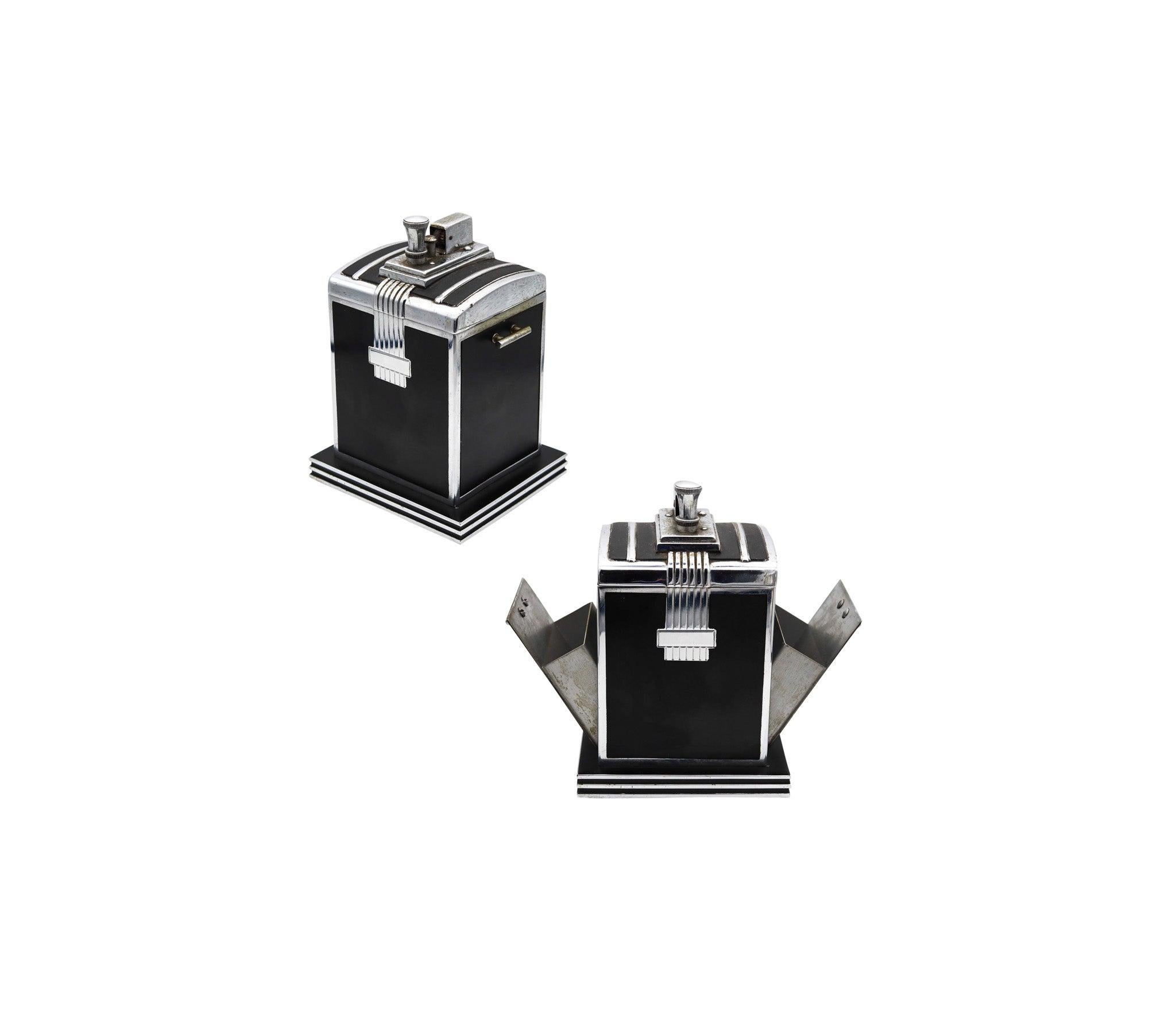 RONSON 1937 Art Déco T-T Smoker's Desk Double Box & Touch Tip Lighter en vente 3
