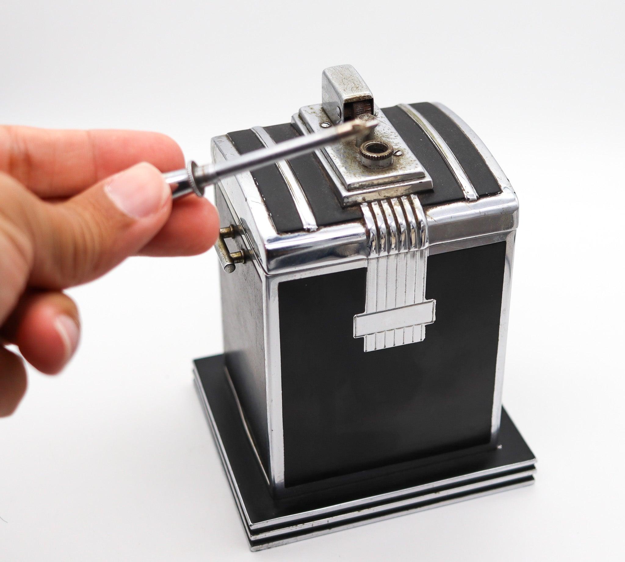 Émaillé RONSON 1937 Art Déco T-T Smoker's Desk Double Box & Touch Tip Lighter en vente