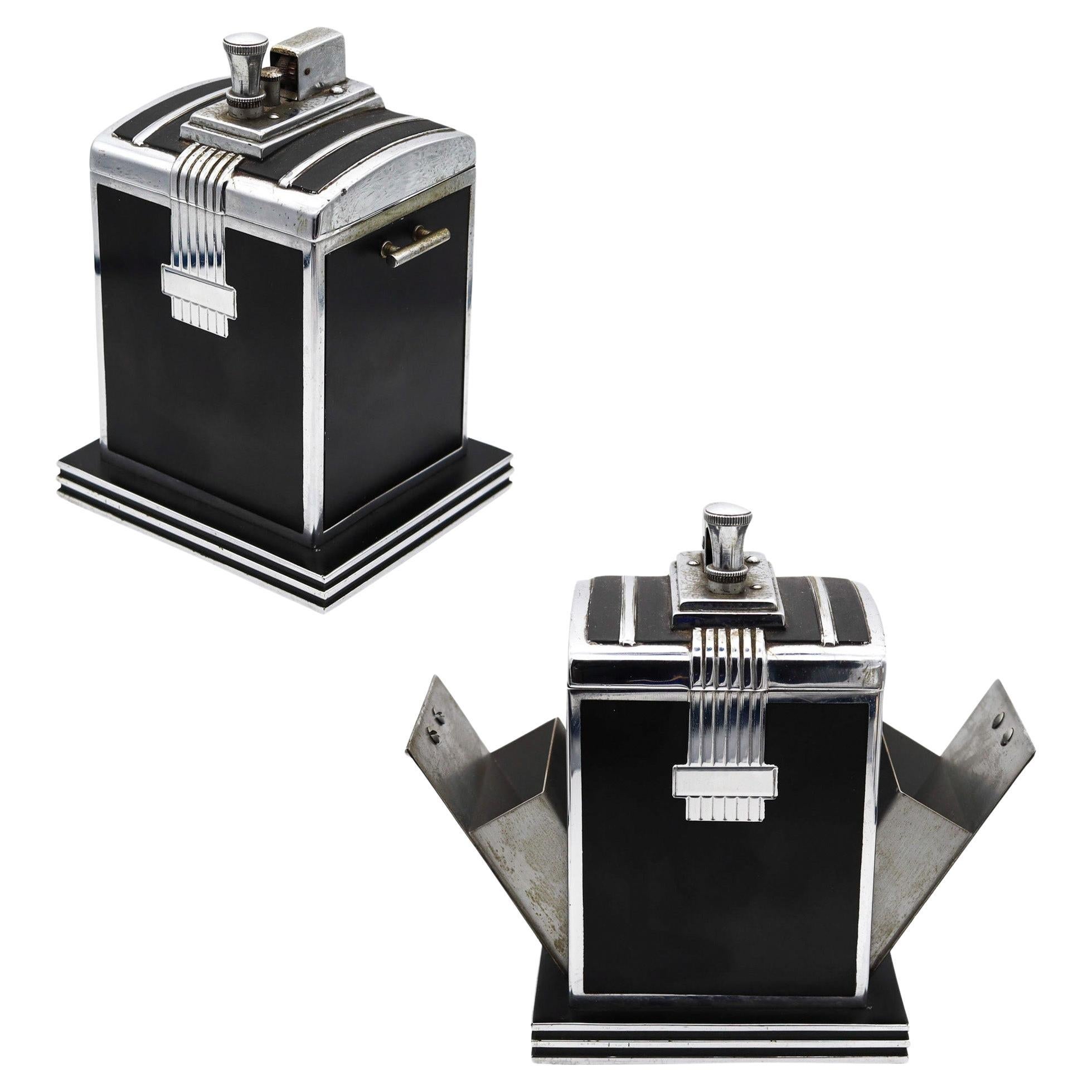RONSON 1937 Art Deco T-T Smoker's Desk Double Box & Touch Tip Lighter