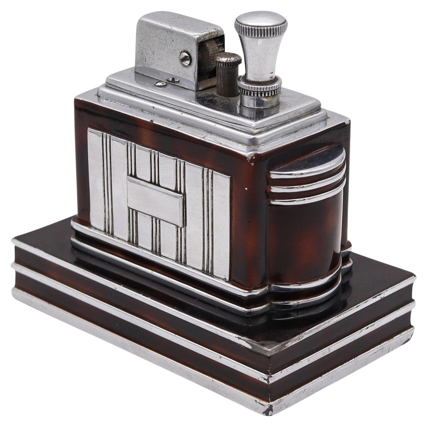 Ronson 1938 Art Deco Machine Age Geometric Deluxe Classic Desk Touch Tip Lighter