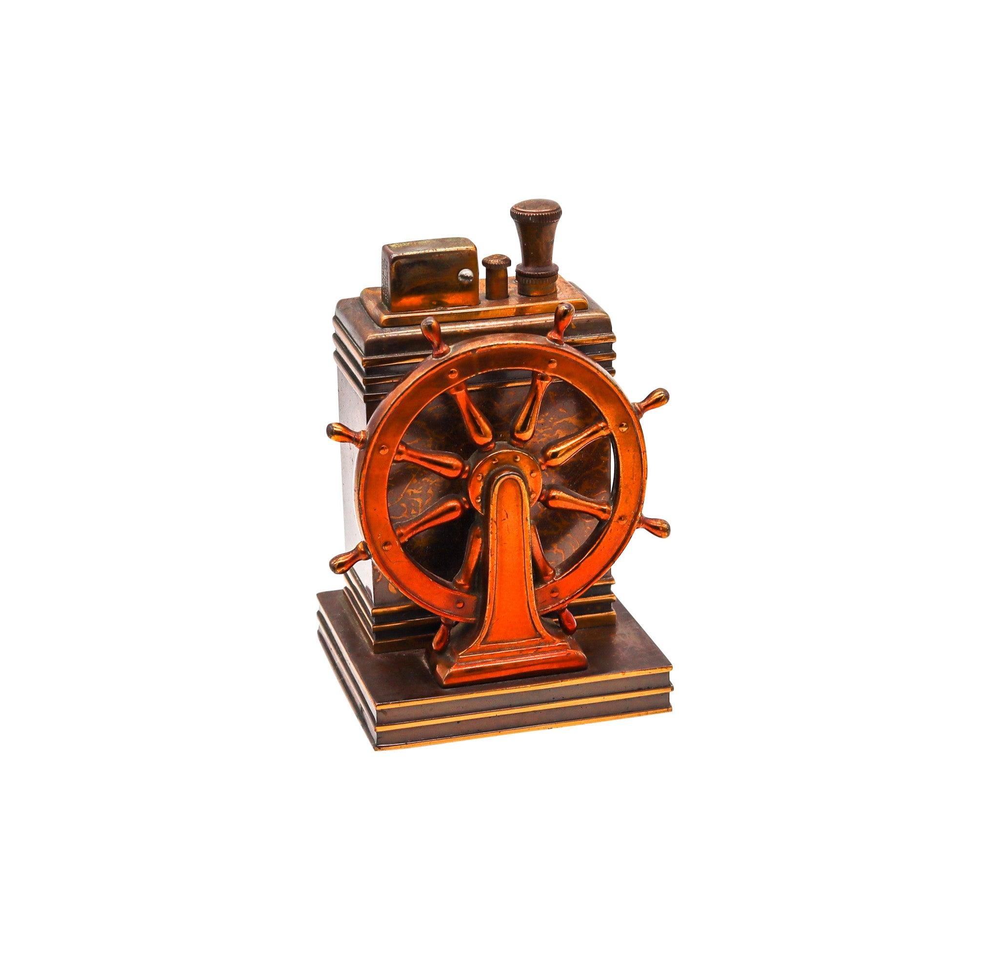 Mid-20th Century RONSON 1939 Art Deco Dureum Brass Nautica Desk Touch-Tip Lighter For Sale