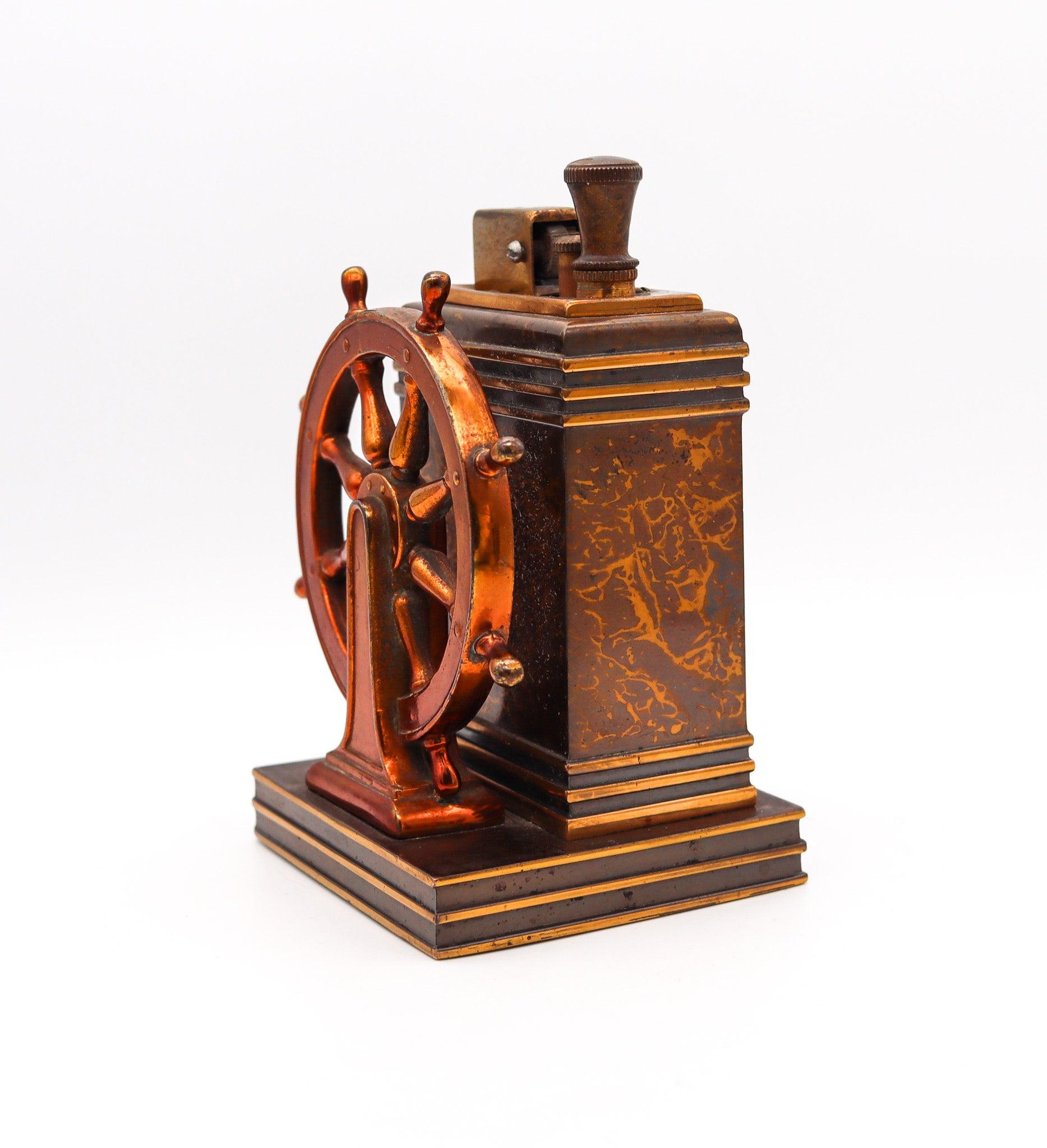 American RONSON 1939 Art Deco Dureum Brass Nautical Desk Touch-Tip Lighter