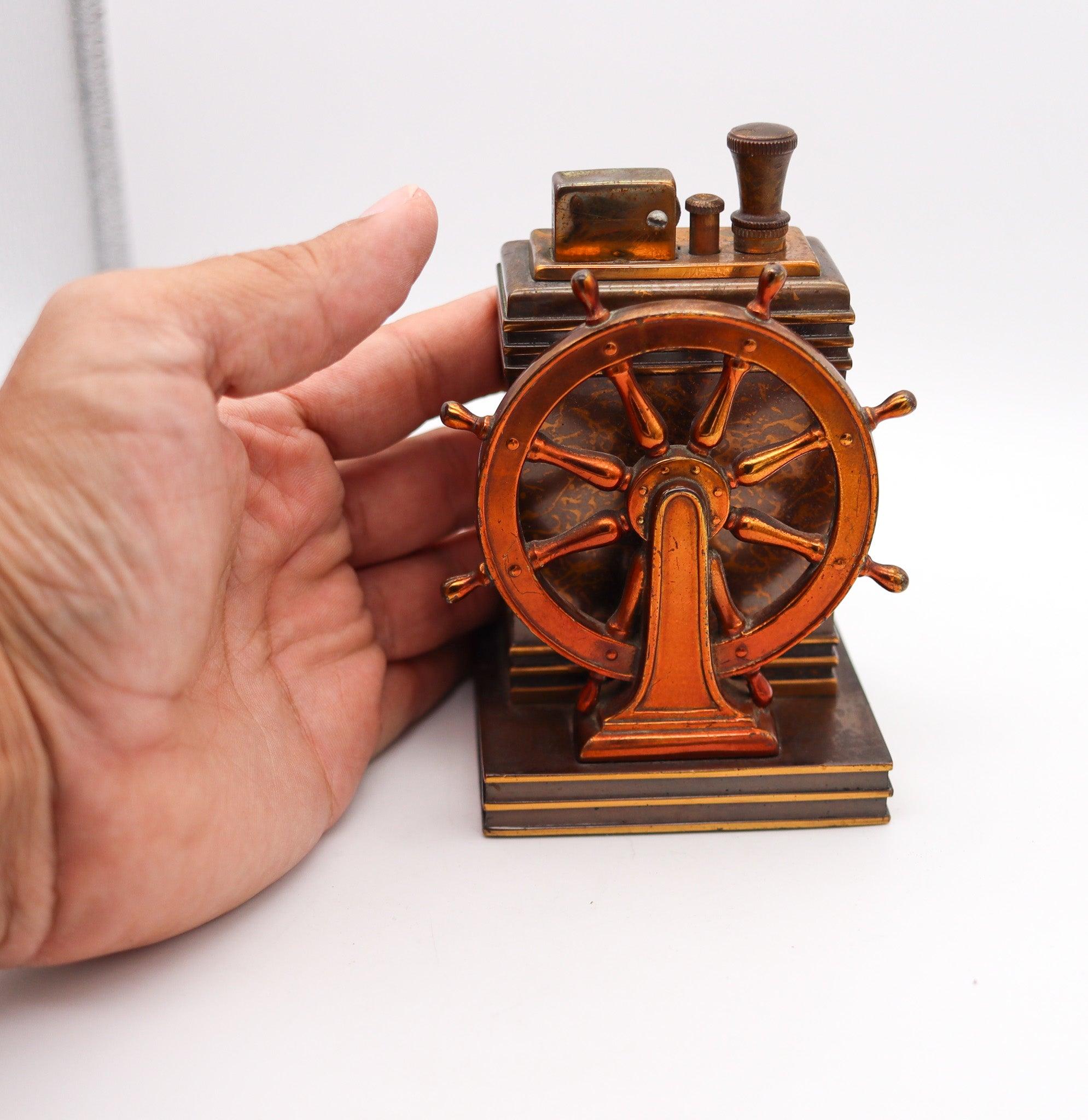 RONSON 1939 Art Deco Dureum Brass Nautical Desk Touch-Tip Lighter 1