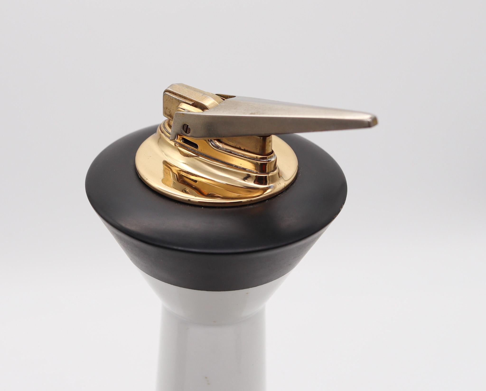 Mid-Century Modern Ronson 1954 Harold Sitterle Rosenthal Desk Tall Lighter White & Black Porcelain