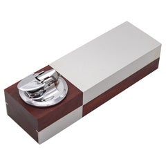 Used RONSON 1960 Germany Modernist Cigarette Lighter Box in Cedar & Brushed Aluminum