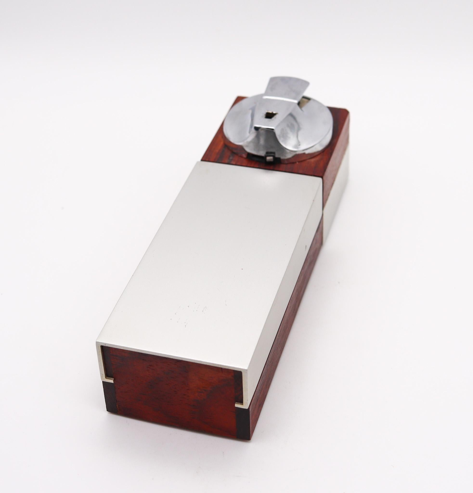 Mid-Century Modern RONSON 1960 Germany Varaflame Scandia Lighter Box Cedar & Brushed Aluminum For Sale