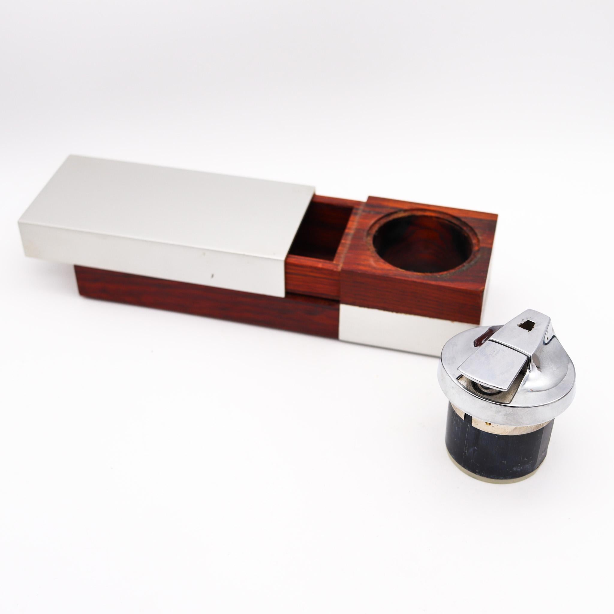 RONSON 1960 Germany Varaflame Scandia Lighter Box Cedar & Brushed Aluminum In Excellent Condition For Sale In Miami, FL